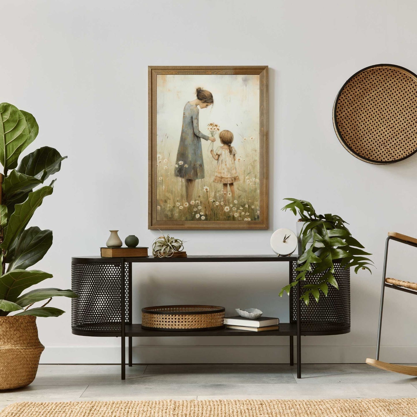 Mother and Daughter Art, Family Picture, Rustic Wildflower Decor - WildfieldPrints