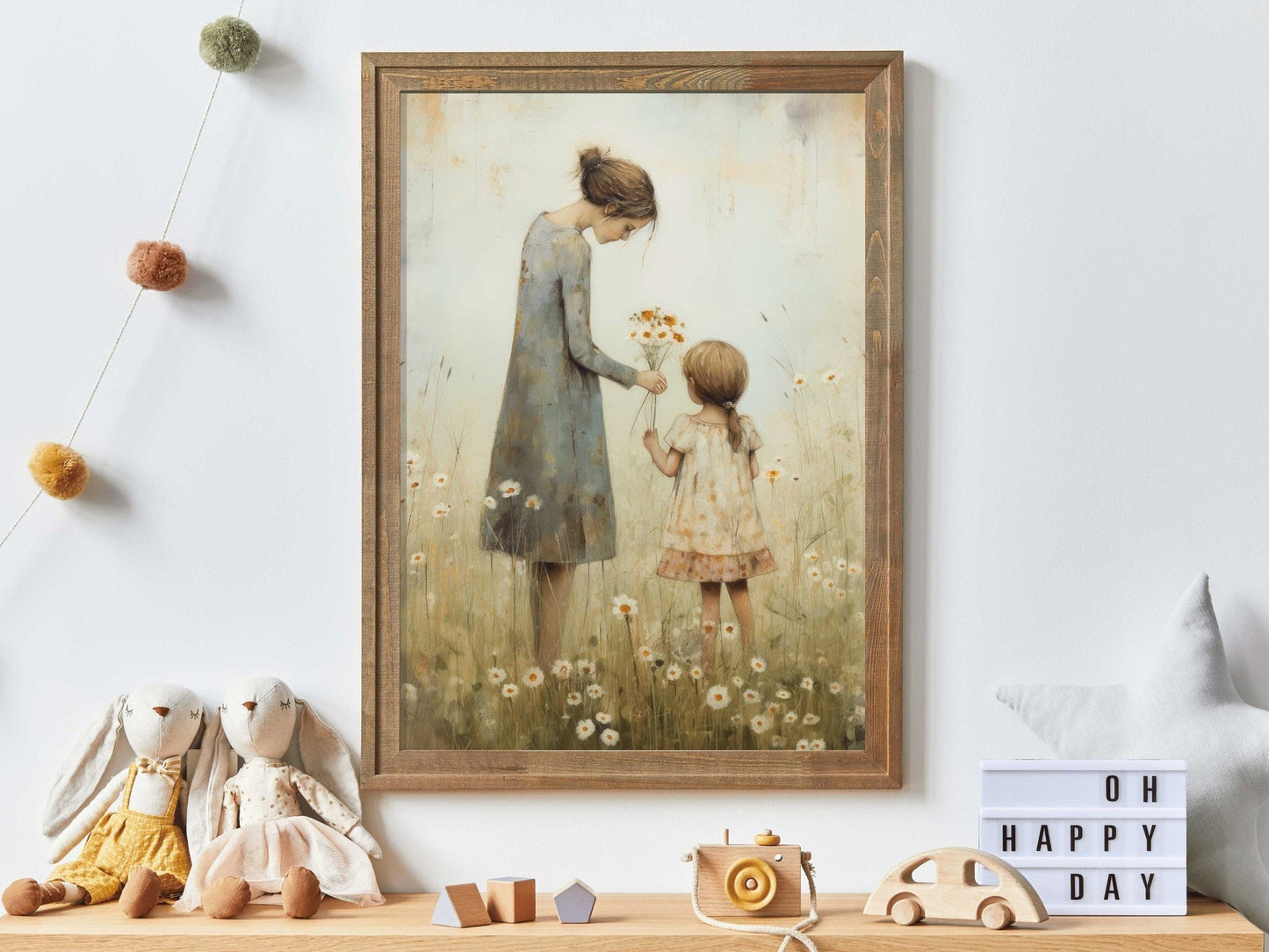 Mother and Daughter Art, Family Picture, Rustic Wildflower Decor - WildfieldPrints