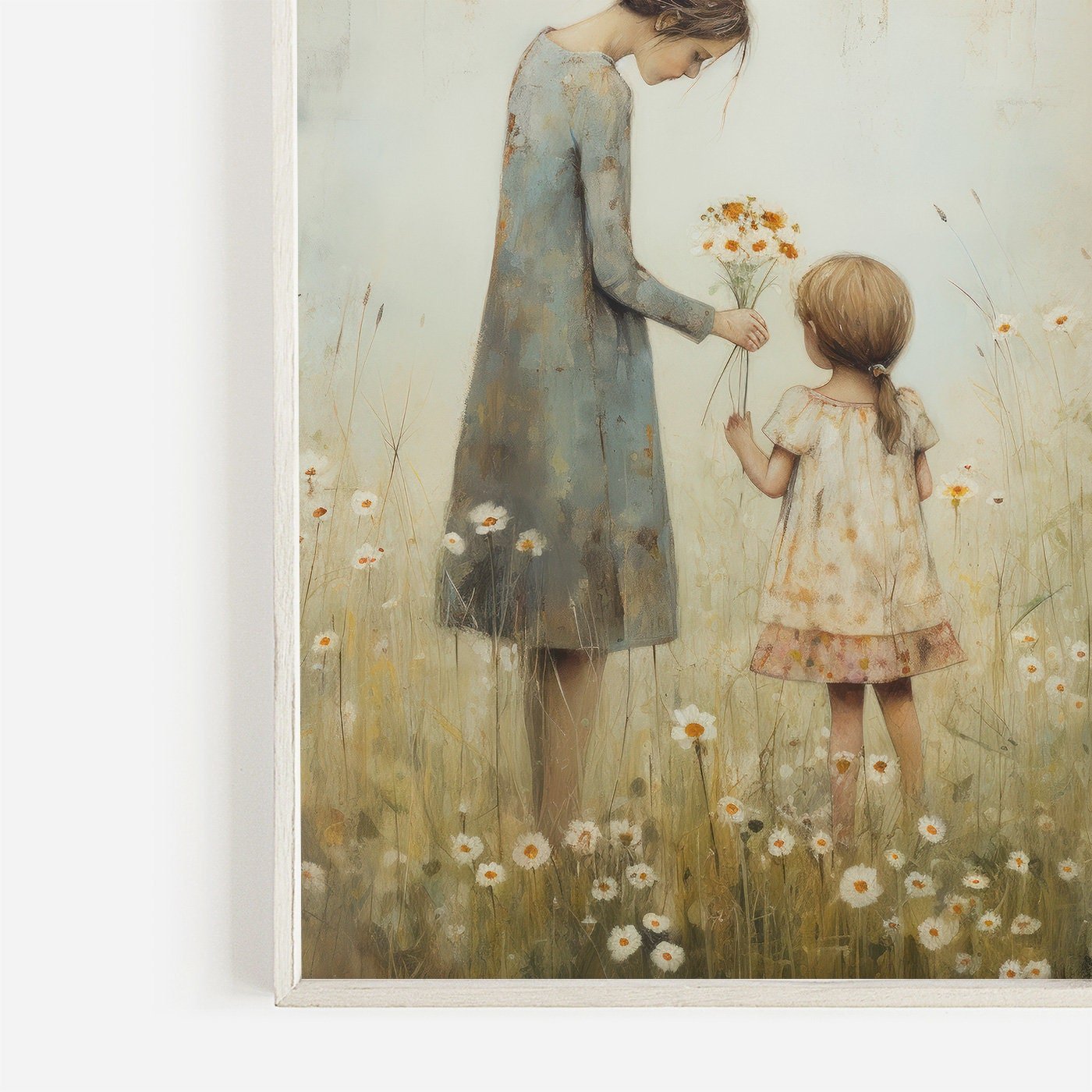 Mother and Daughter Art, Family Picture, Rustic Wildflower Decor - WildfieldPrints