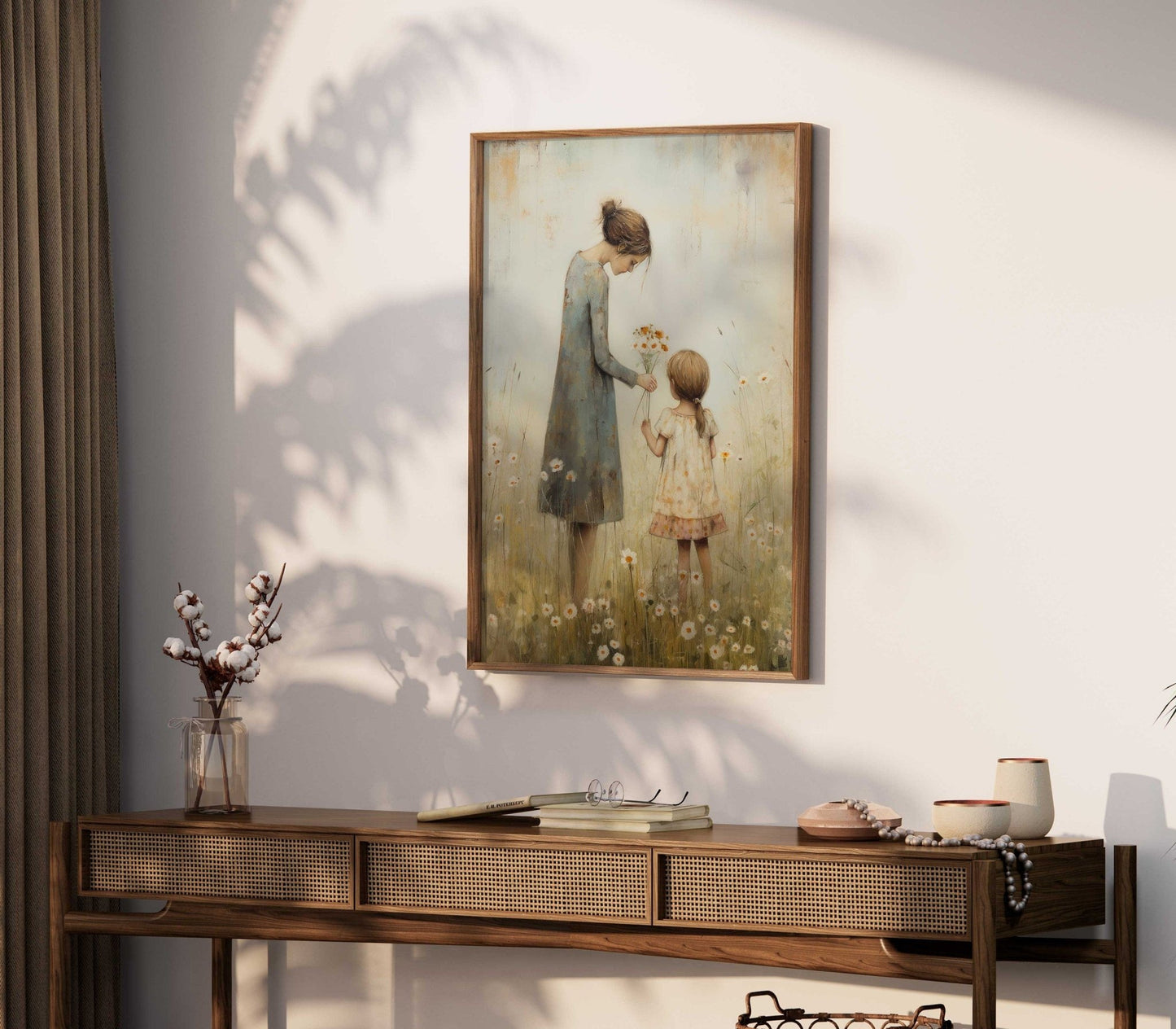 Mother and Daughter Art, Family Picture, Rustic Wildflower Decor - WildfieldPrints