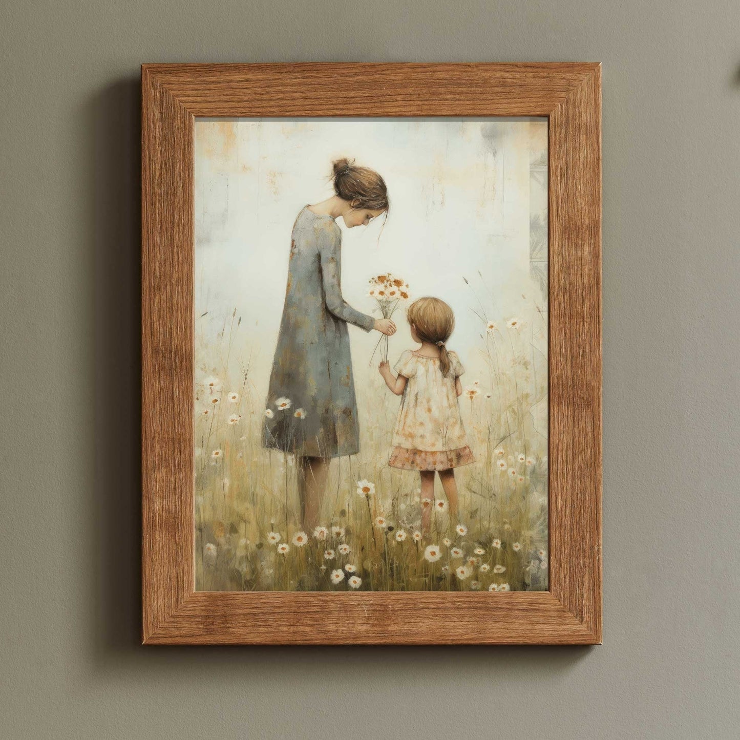 Mother and Daughter Art, Family Picture, Rustic Wildflower Decor - WildfieldPrints