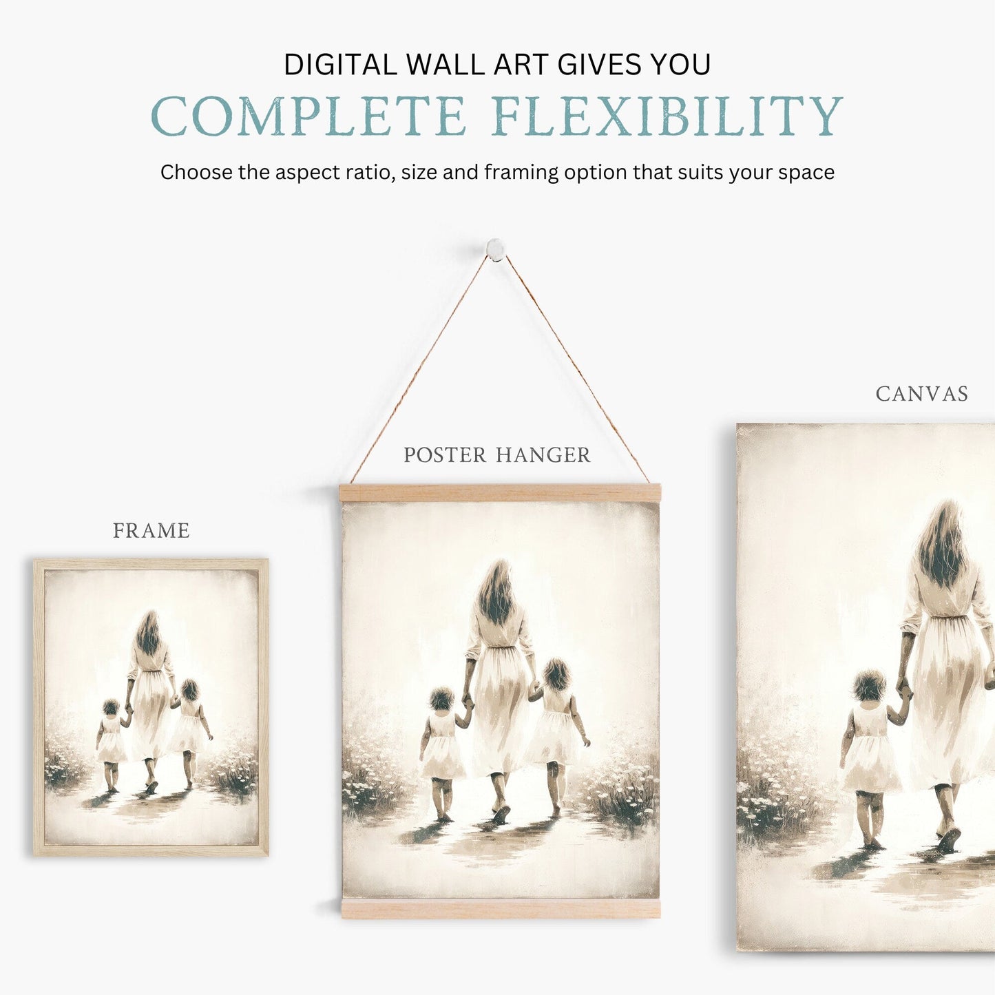 Mother and Daughters Wall Art, Sister Art Prints, Family Decor - WildfieldPrints