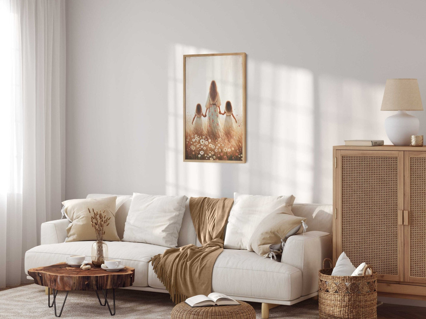 Mother and Daughters Wall Art, Twin Sister Decor, Family Painting - WildfieldPrints