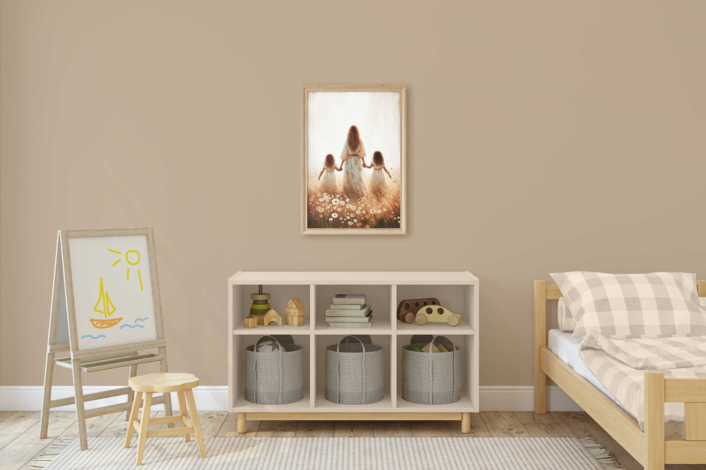 Mother and Daughters Wall Art, Twin Sister Decor, Family Painting - WildfieldPrints