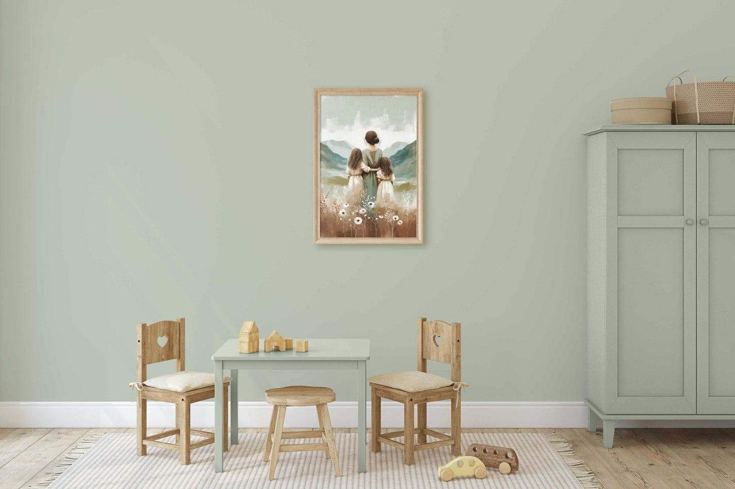 Mother and Kids Adventure Art, Family Wall Decor, Siblings Print - WildfieldPrints