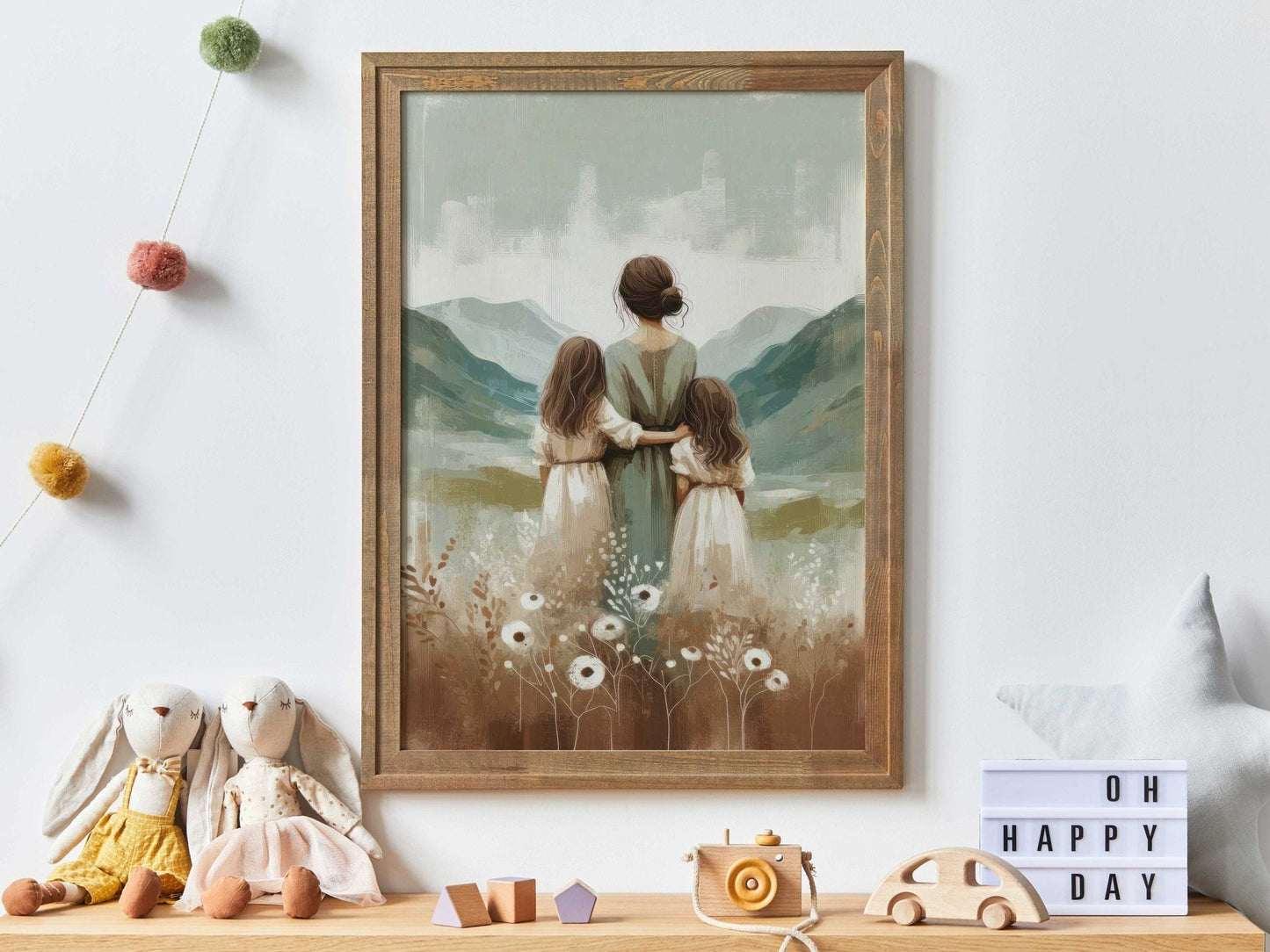 Mother and Kids Adventure Art, Family Wall Decor, Siblings Print - WildfieldPrints