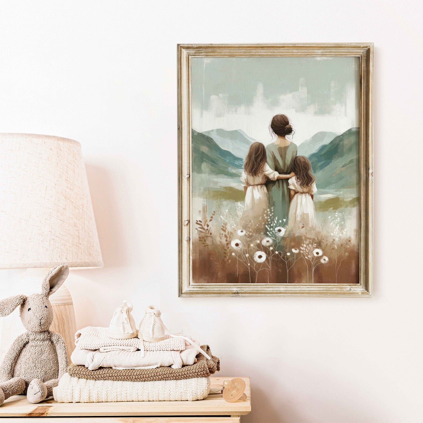 Mother and Kids Adventure Art, Family Wall Decor, Siblings Print - WildfieldPrints