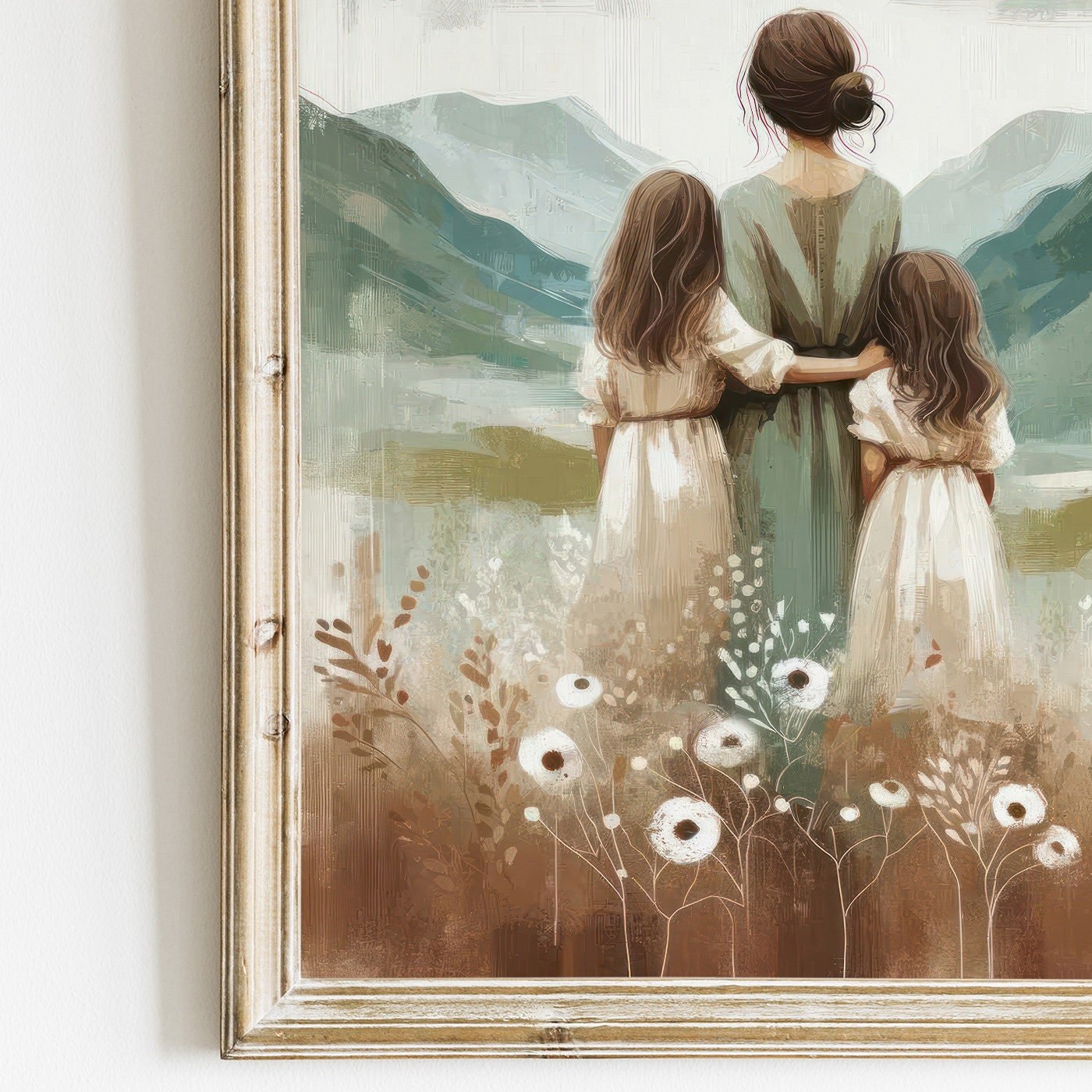 Mother and Kids Adventure Art, Family Wall Decor, Siblings Print - WildfieldPrints