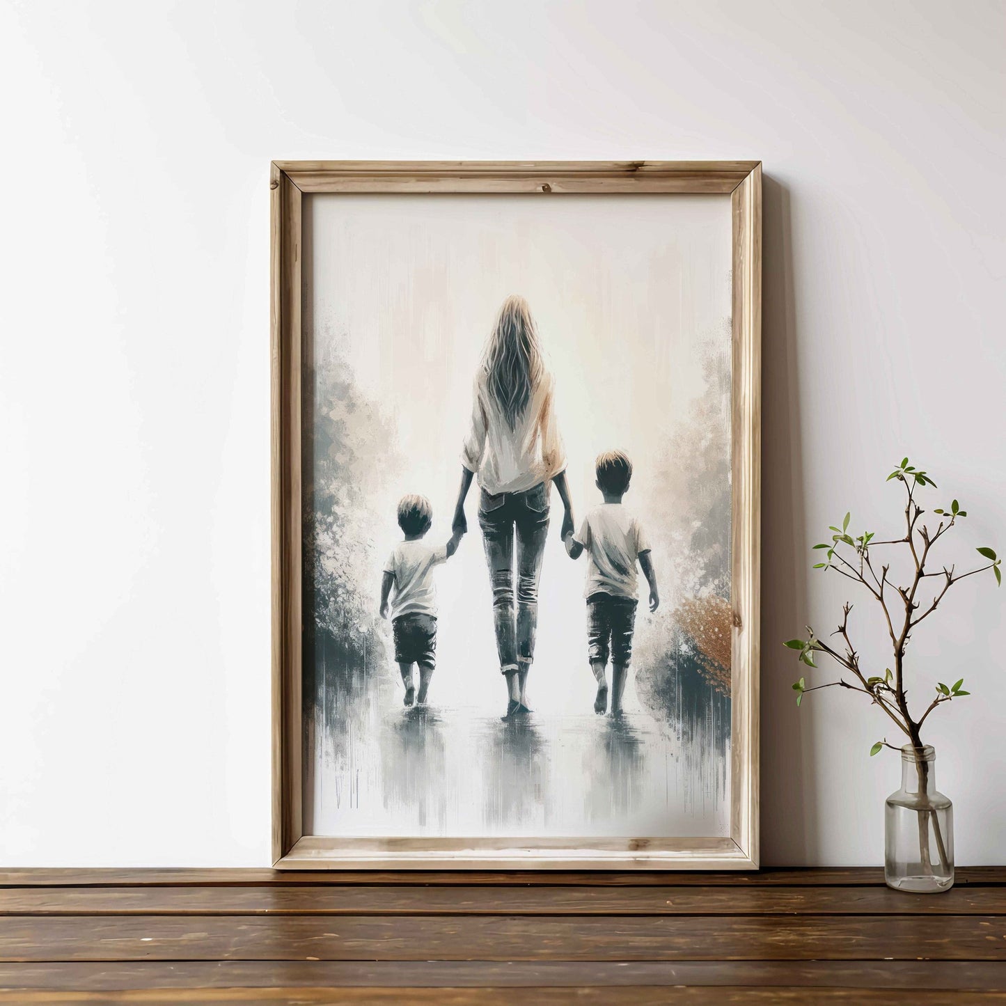 Mother and Sons Print, Brother Wall Art, Family Bond Decor - WildfieldPrints