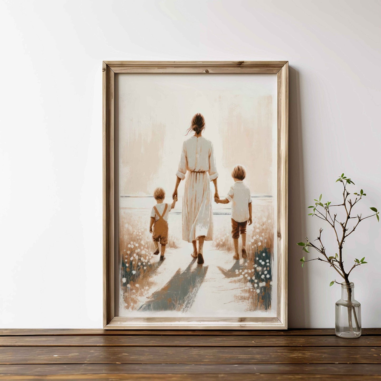 Mother and Sons Print, Brother Wall Art, Family Bond Decor - WildfieldPrints