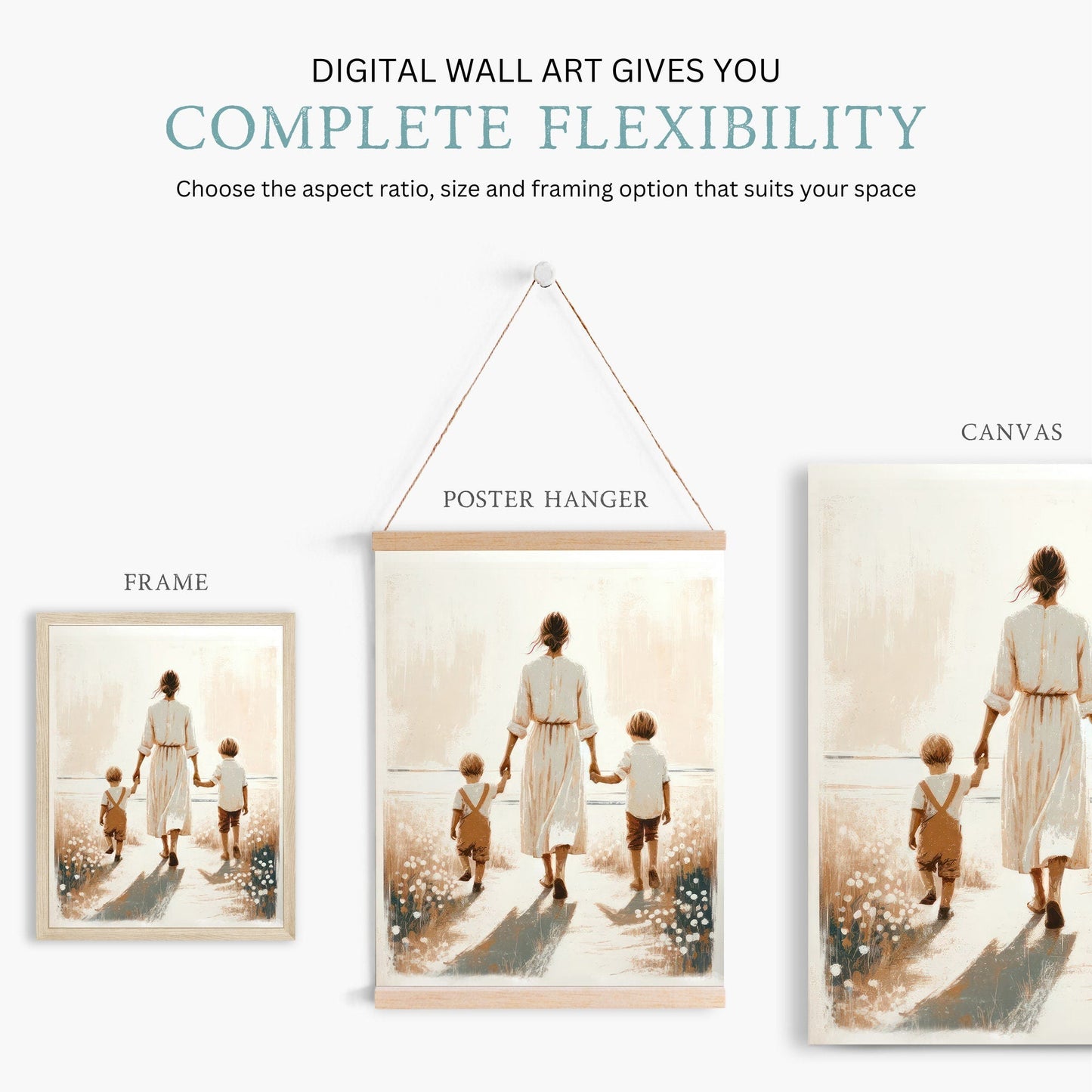 Mother and Sons Print, Brother Wall Art, Family Bond Decor - WildfieldPrints