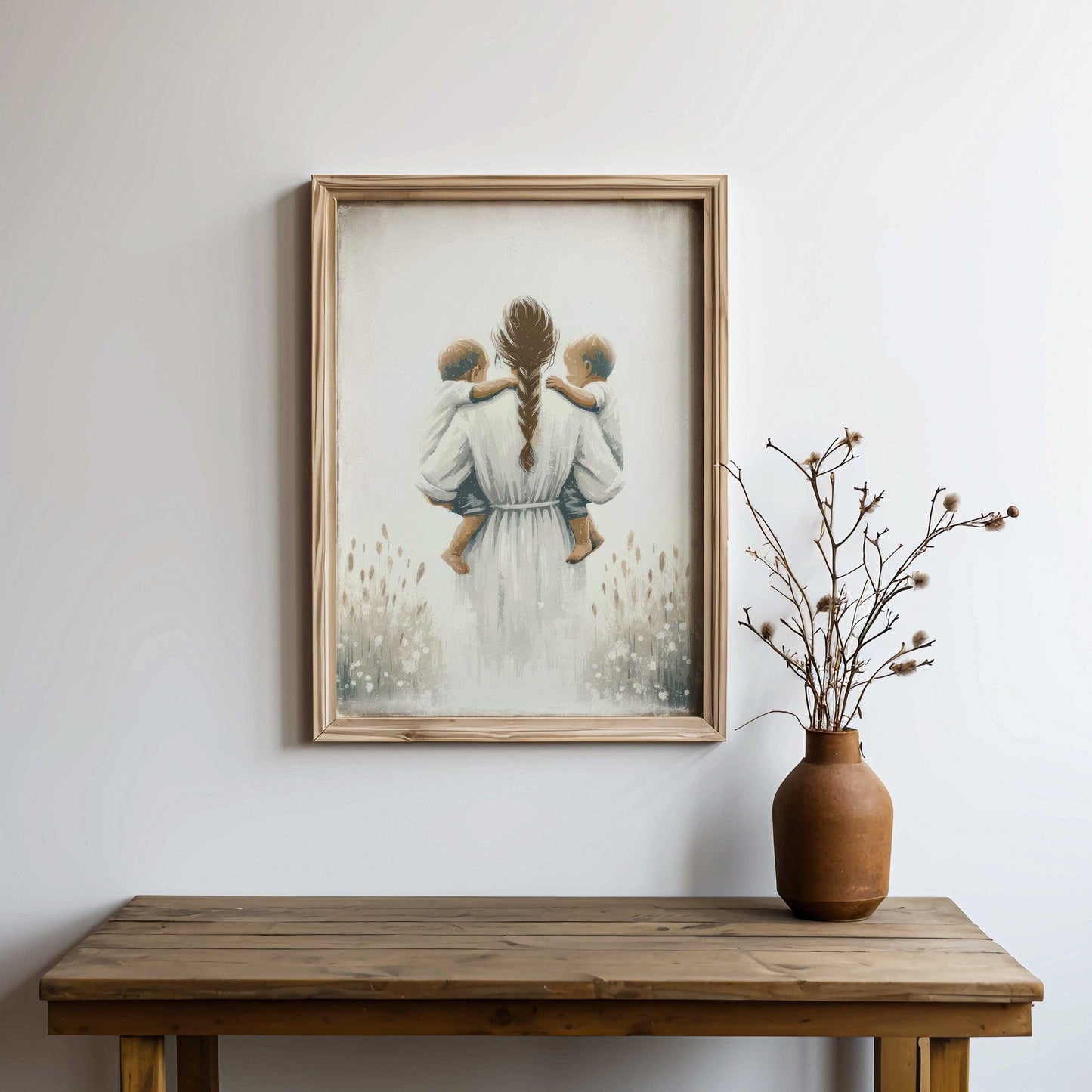 Mother and Sons Print, Twins Boys Wall Art, Family Love Decor - WildfieldPrints