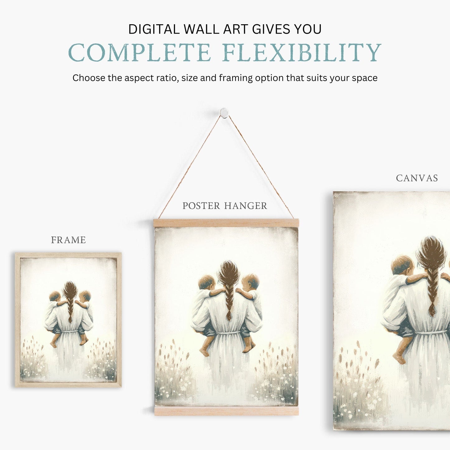 Mother and Sons Print, Twins Boys Wall Art, Family Love Decor - WildfieldPrints