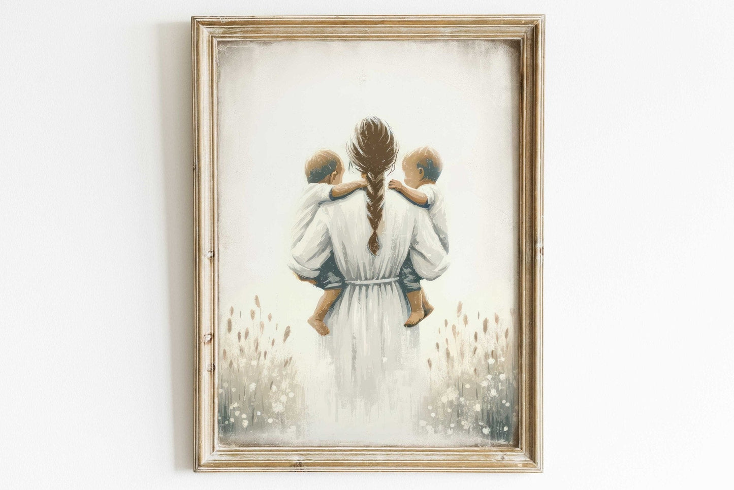 Mother and Sons Print, Twins Boys Wall Art, Family Love Decor - WildfieldPrints