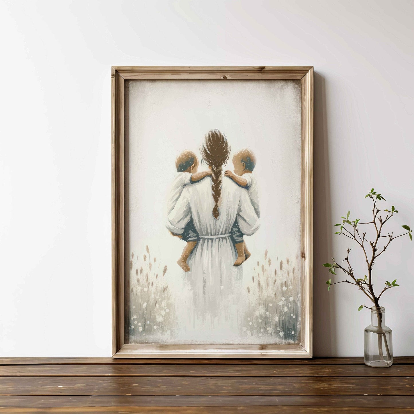Mother and Sons Print, Twins Boys Wall Art, Family Love Decor - WildfieldPrints