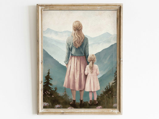 Mother Daughter Bond Art, Adventure Wall Decor, Rustic Nursery Girl - WildfieldPrints