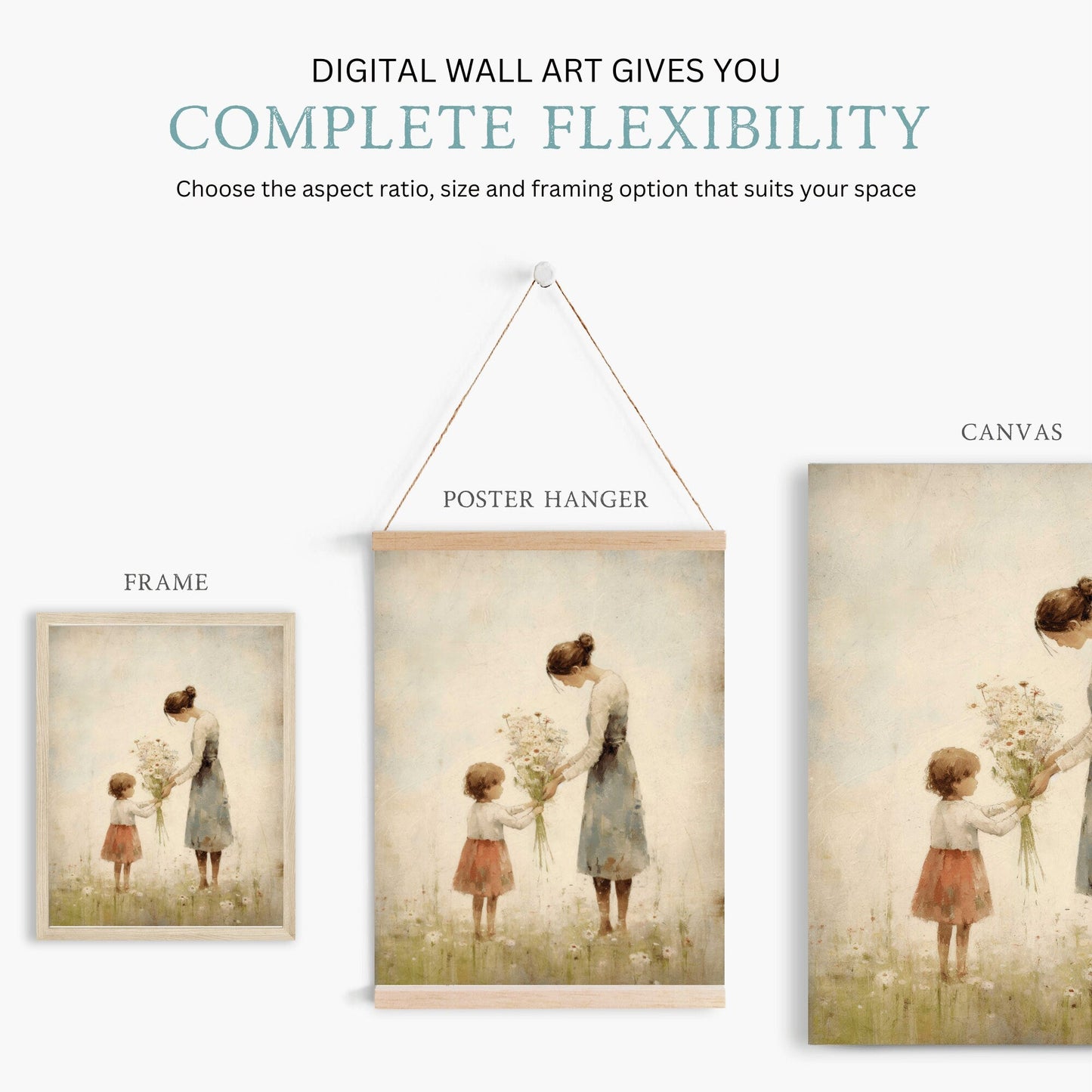 Mother Daughter Bond Wall Art, Floral Decor, Rustic Nursery Accent - WildfieldPrints