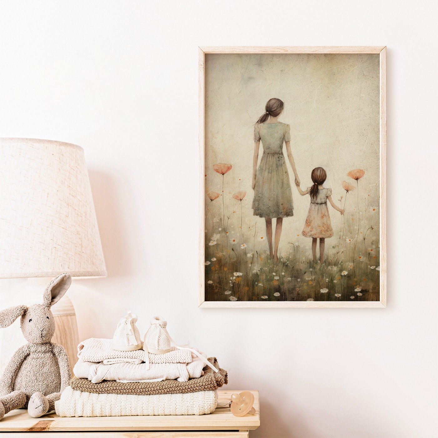 Mother Daughter Bond Wall Art, Floral Decor, Rustic Nursery Accent - WildfieldPrints