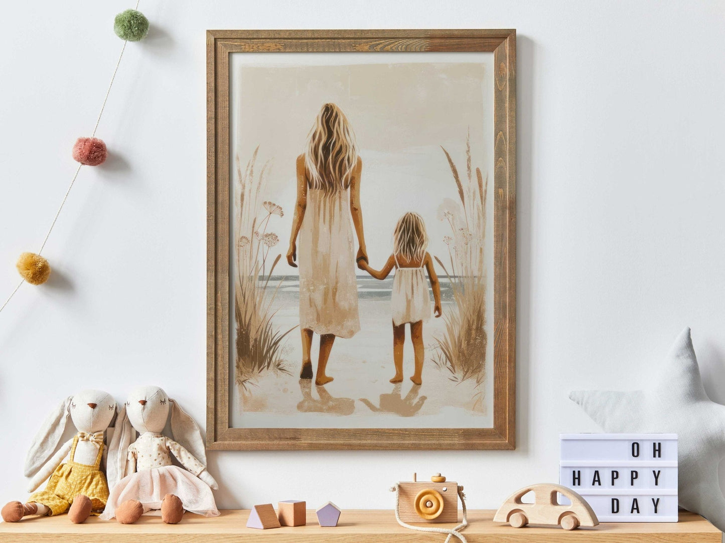 Mother & Daughter Wall Art, Beach Decor for Girls, Rustic Painting - WildfieldPrints