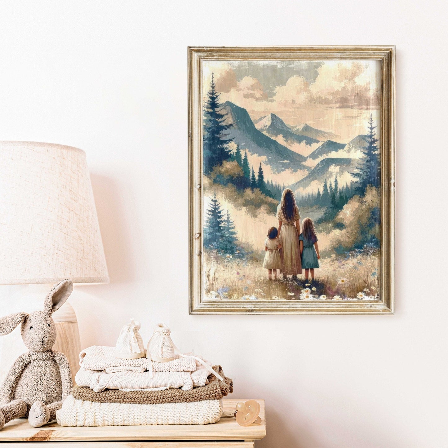 Mother & Daughters Wall Art, Sisterly Love Decor, Family Bond Print - WildfieldPrints