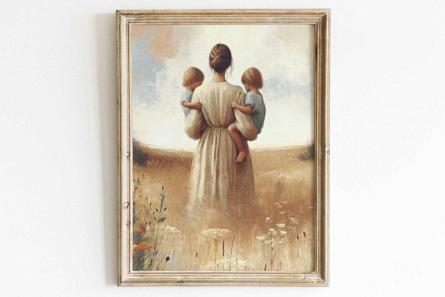 Mother & Daughters Wall Art, Twin Sister Decor, Family Love Print - WildfieldPrints