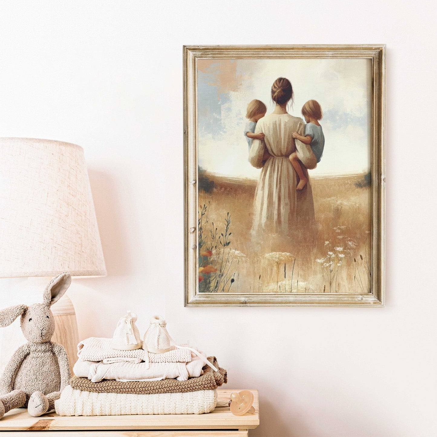 Mother & Daughters Wall Art, Twin Sister Decor, Family Love Print - WildfieldPrints