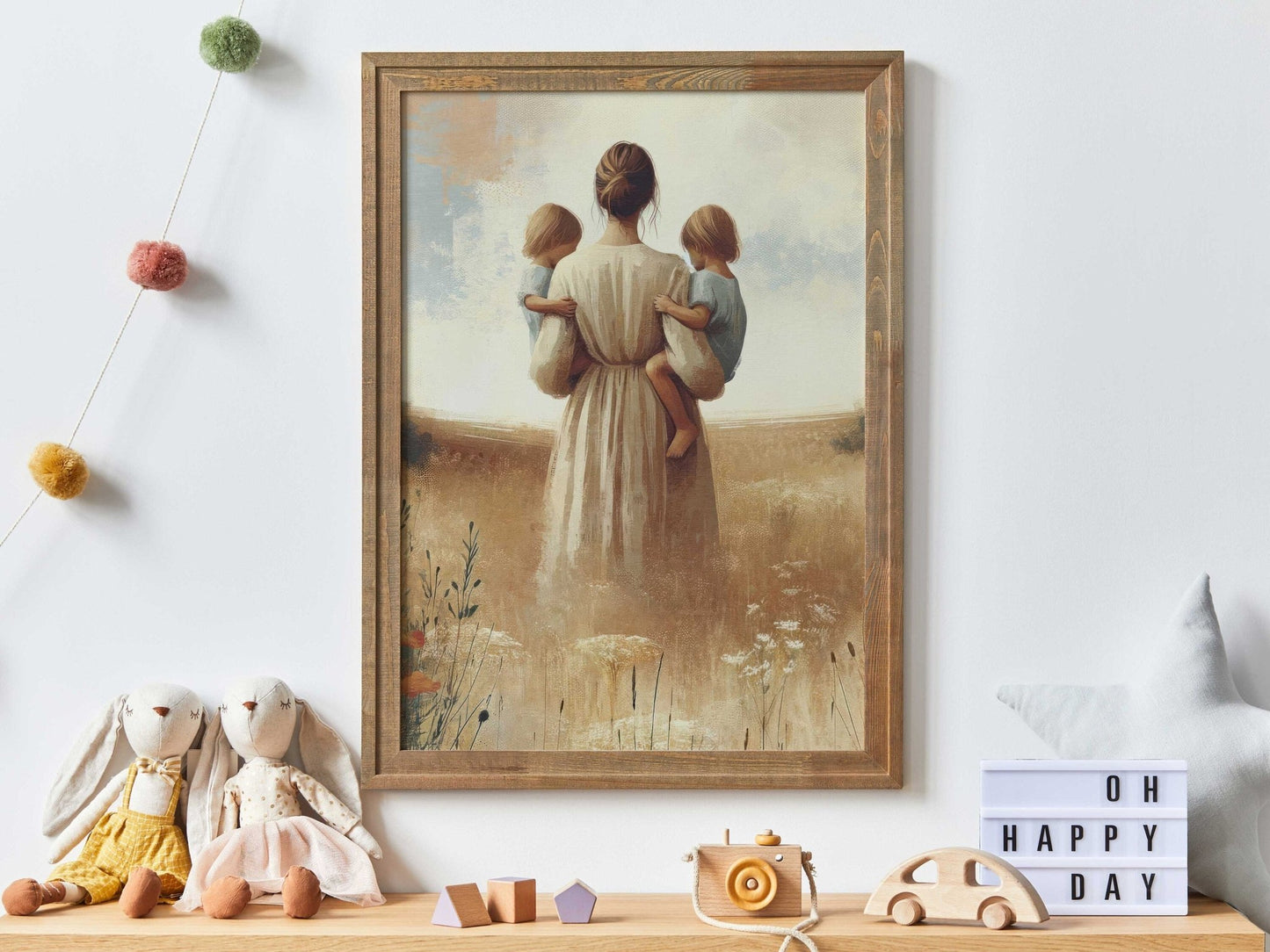 Mother & Daughters Wall Art, Twin Sister Decor, Family Love Print - WildfieldPrints
