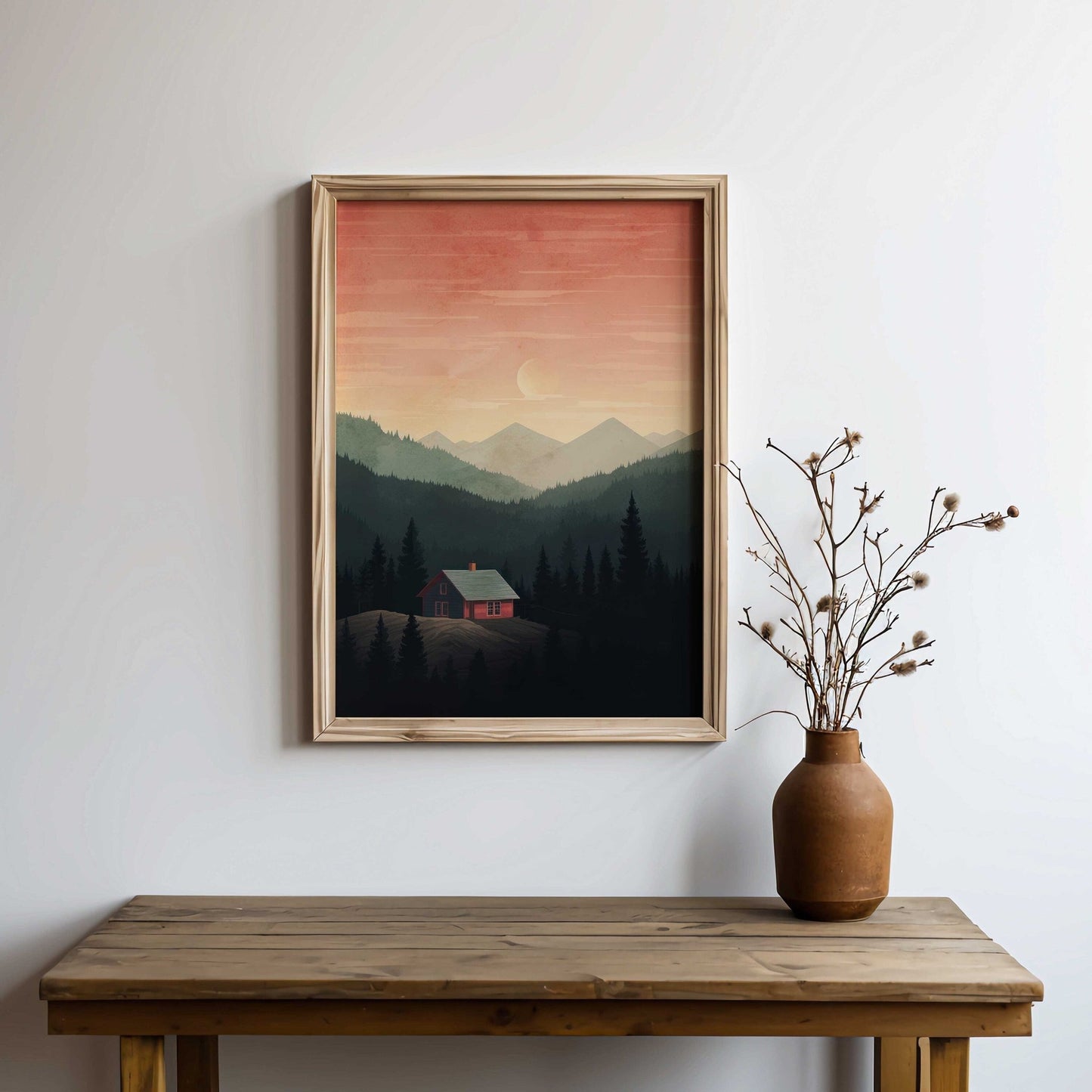 Mountain Cabin Art, Rustic Forest Decor, Nature Landscape Print - WildfieldPrints