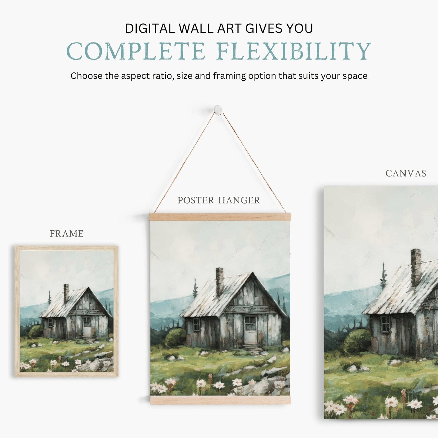 Mountain Cabin Prints, Rustic Landscape Decor, Country Cottage Art - WildfieldPrints