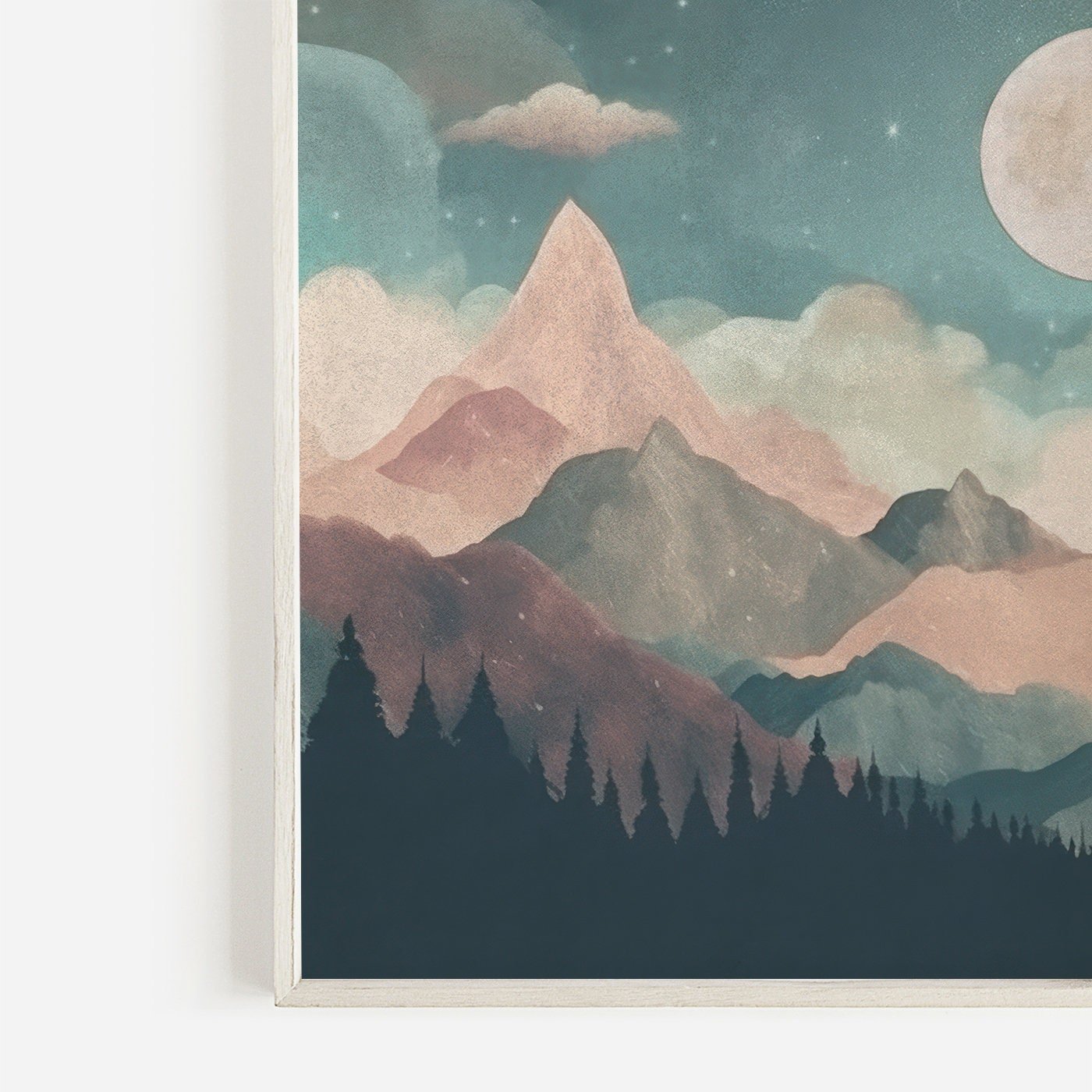 Mountain & Forest Wall Art, Teal and Pink Kids Room Decor, Boho Design - WildfieldPrints