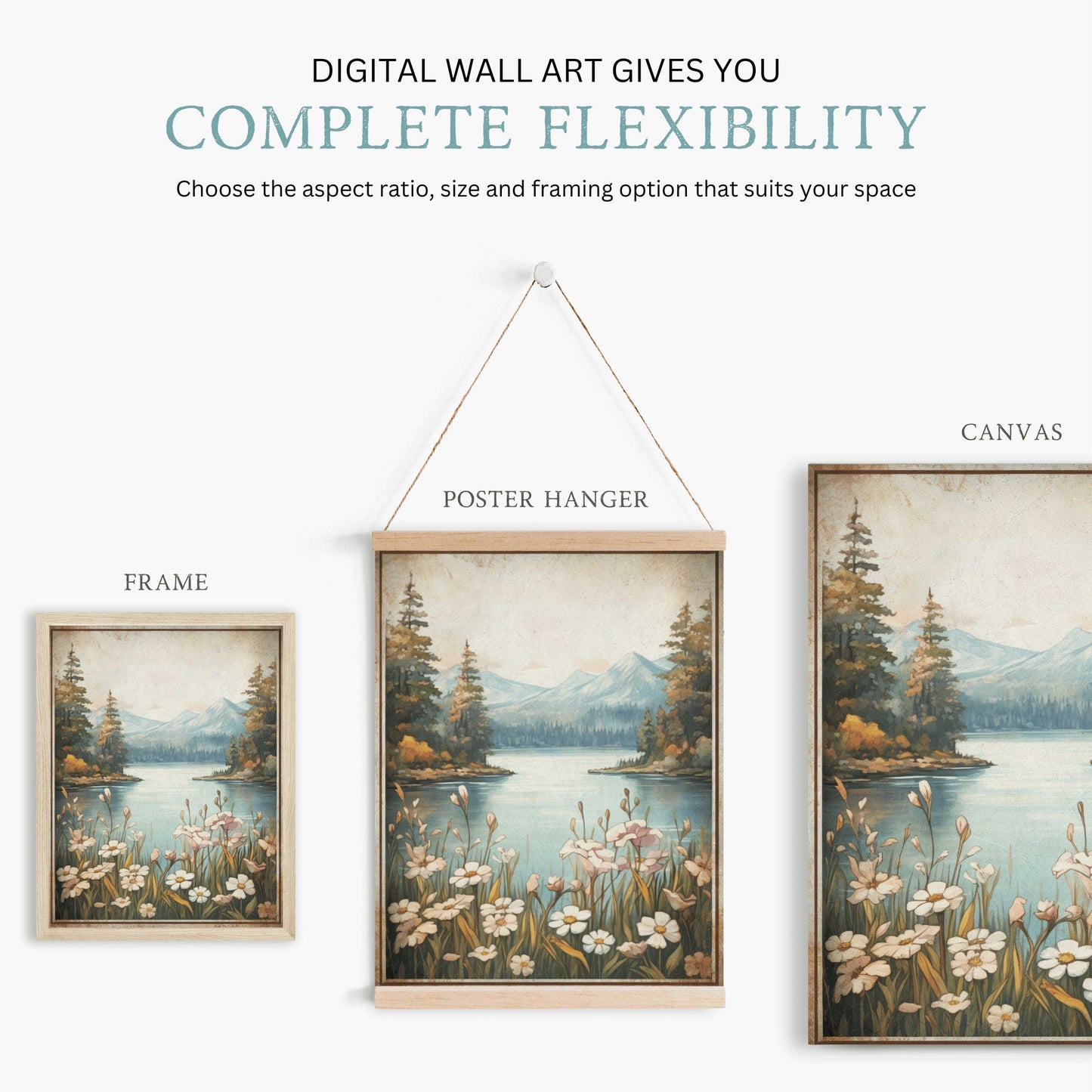 Mountain Landscape Art Print, Forest and Lake Painting, Outdoors Decor - WildfieldPrints