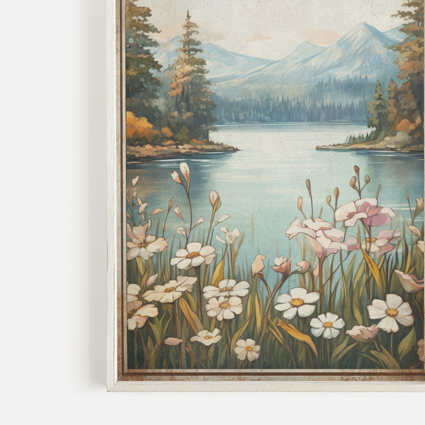 Mountain Landscape Art Print, Forest and Lake Painting, Outdoors Decor - WildfieldPrints