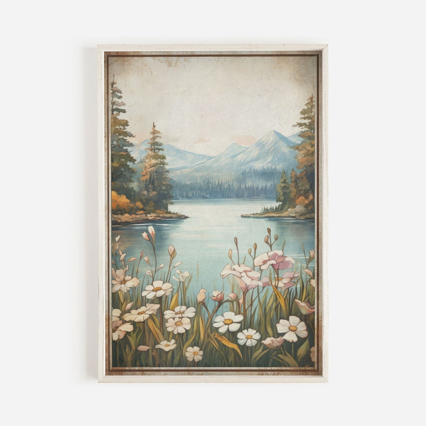 Mountain Landscape Art Print, Forest and Lake Painting, Outdoors Decor - WildfieldPrints