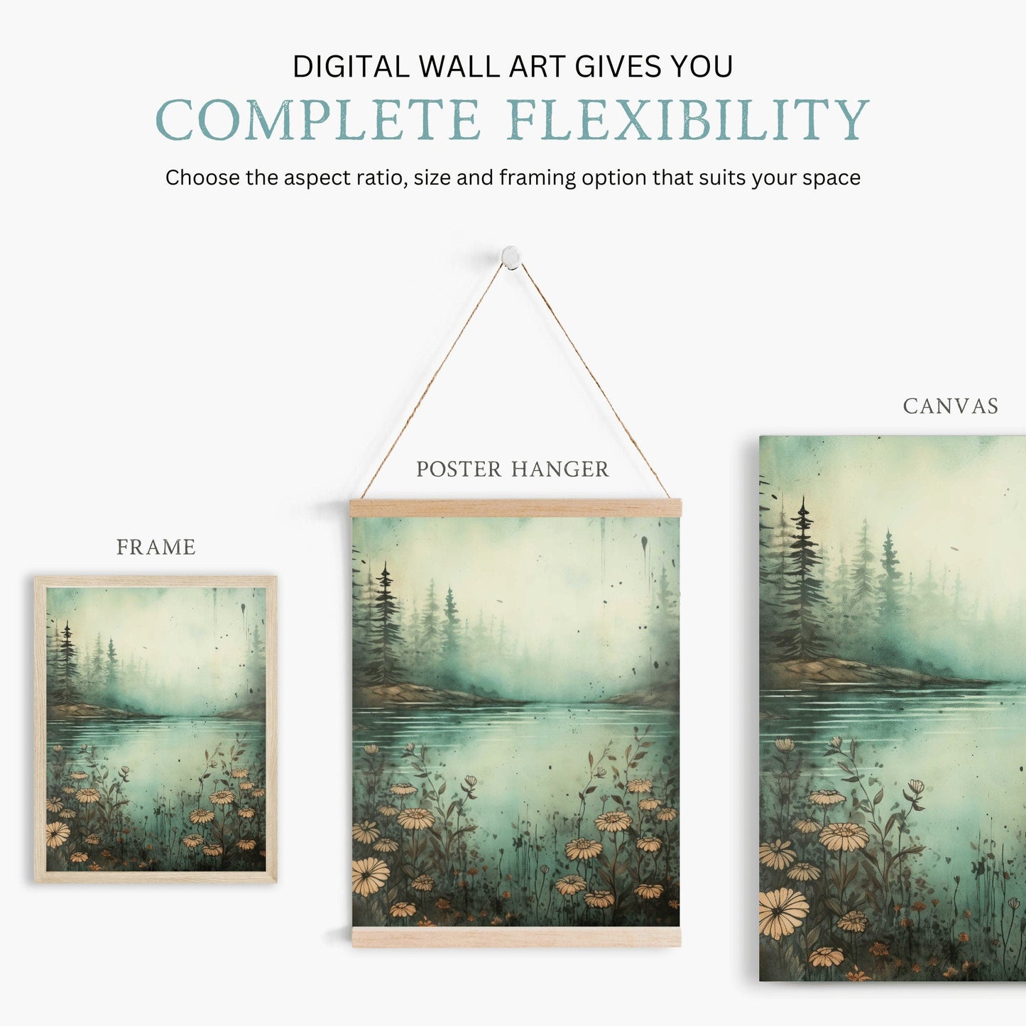 Mountain Landscape Art Print, Vintage Wildflower Artwork, Nature Decor - WildfieldPrints