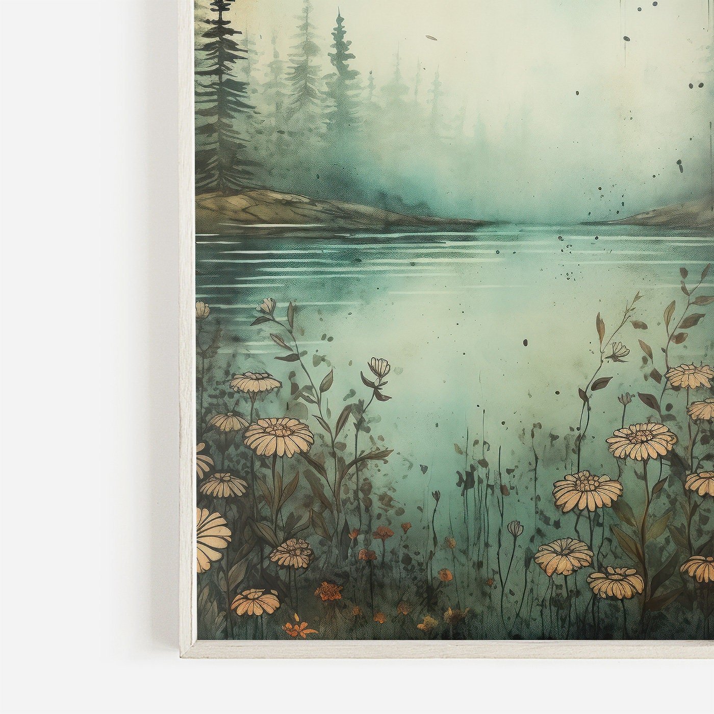 Mountain Landscape Art Print, Vintage Wildflower Artwork, Nature Decor - WildfieldPrints