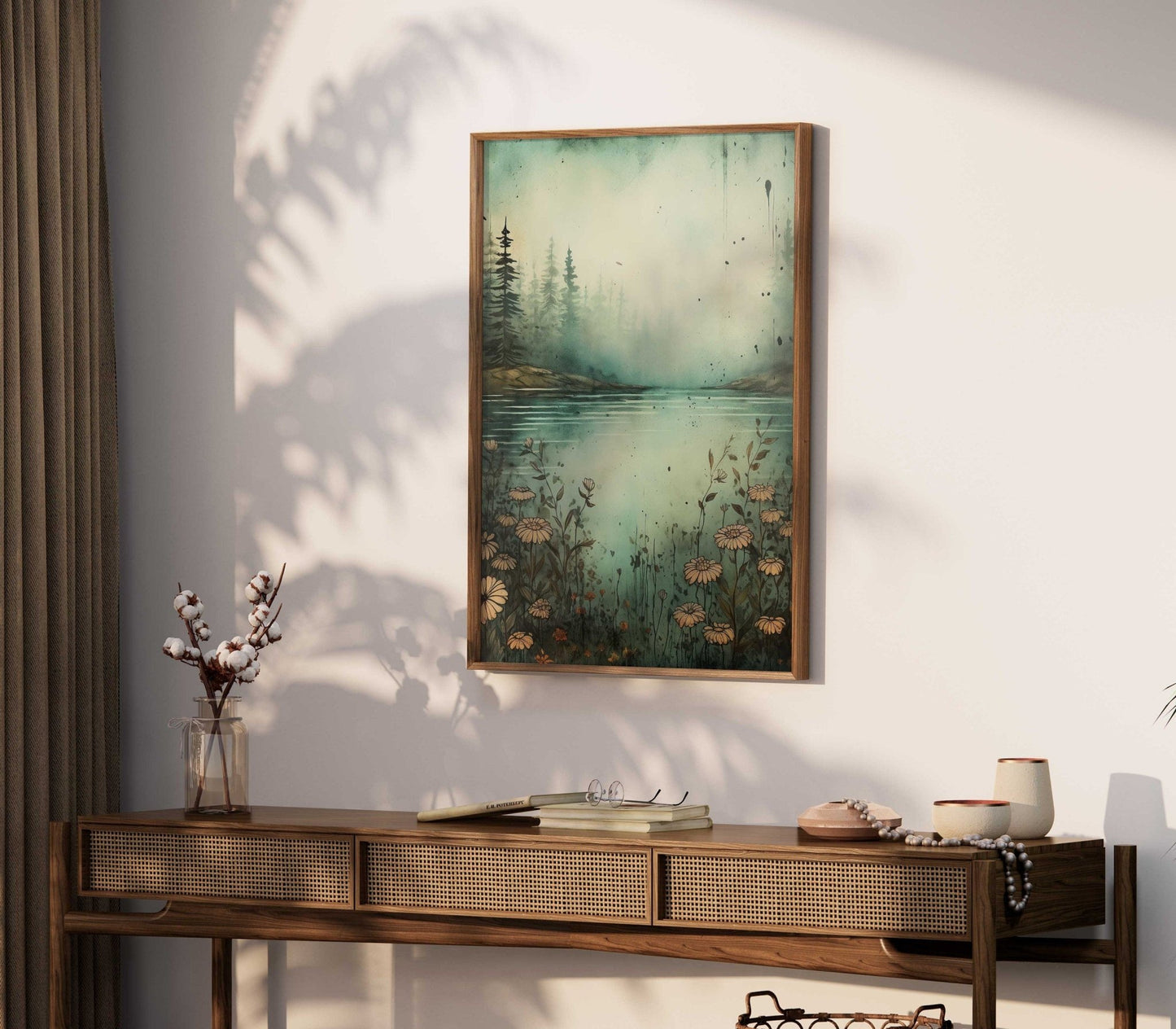 Mountain Landscape Art Print, Vintage Wildflower Artwork, Nature Decor - WildfieldPrints