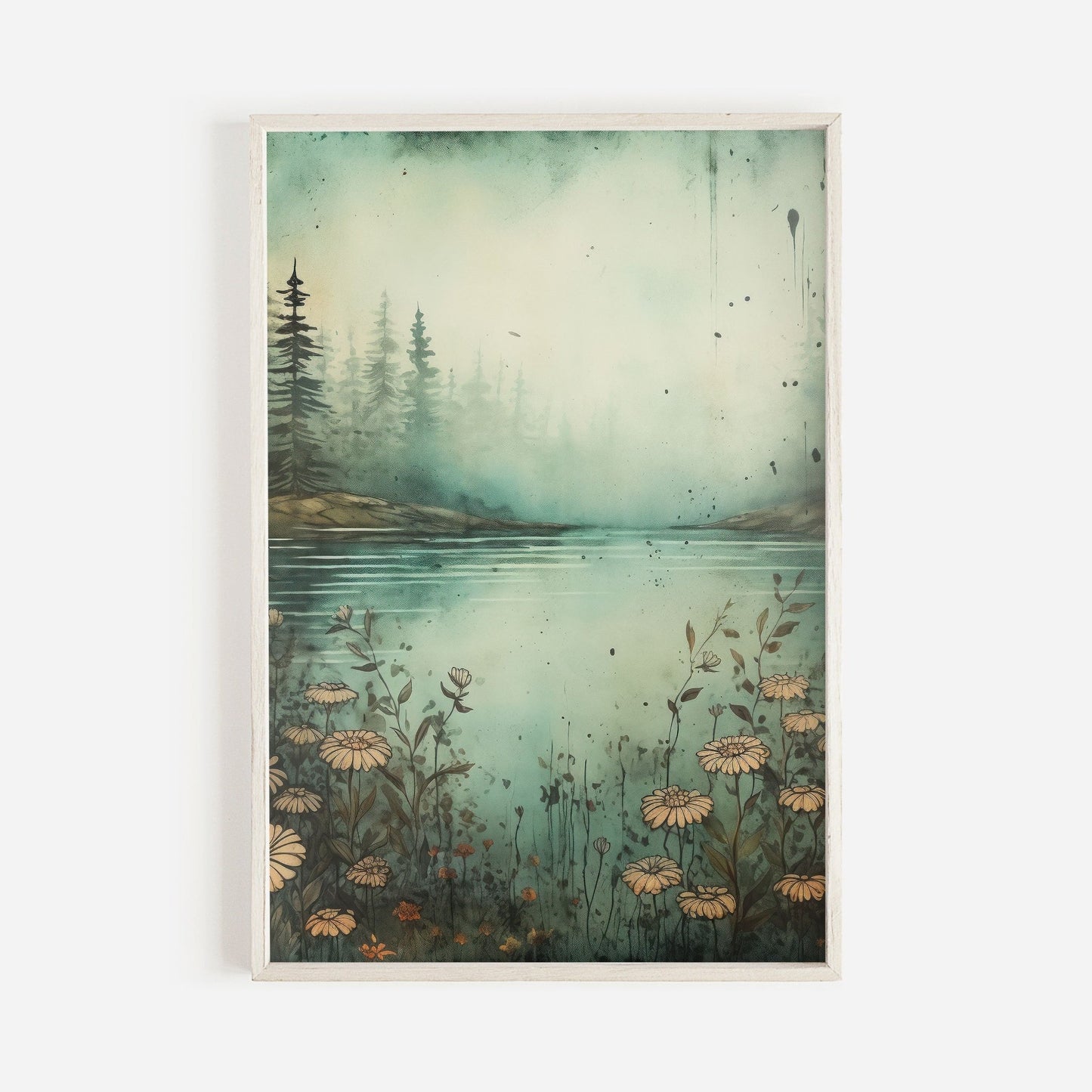 Mountain Landscape Art Print, Vintage Wildflower Artwork, Nature Decor - WildfieldPrints