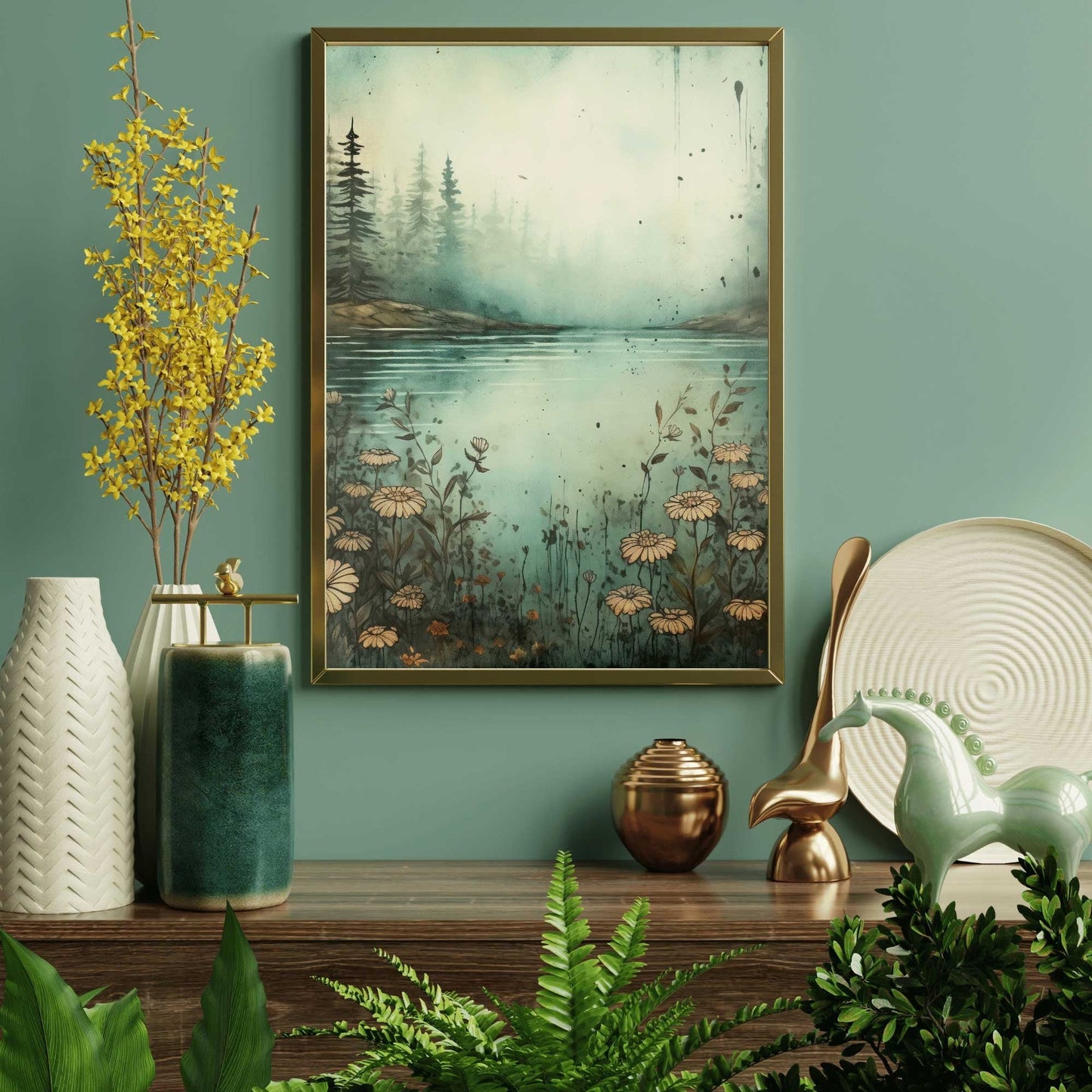 Mountain Landscape Art Print, Vintage Wildflower Artwork, Nature Decor - WildfieldPrints