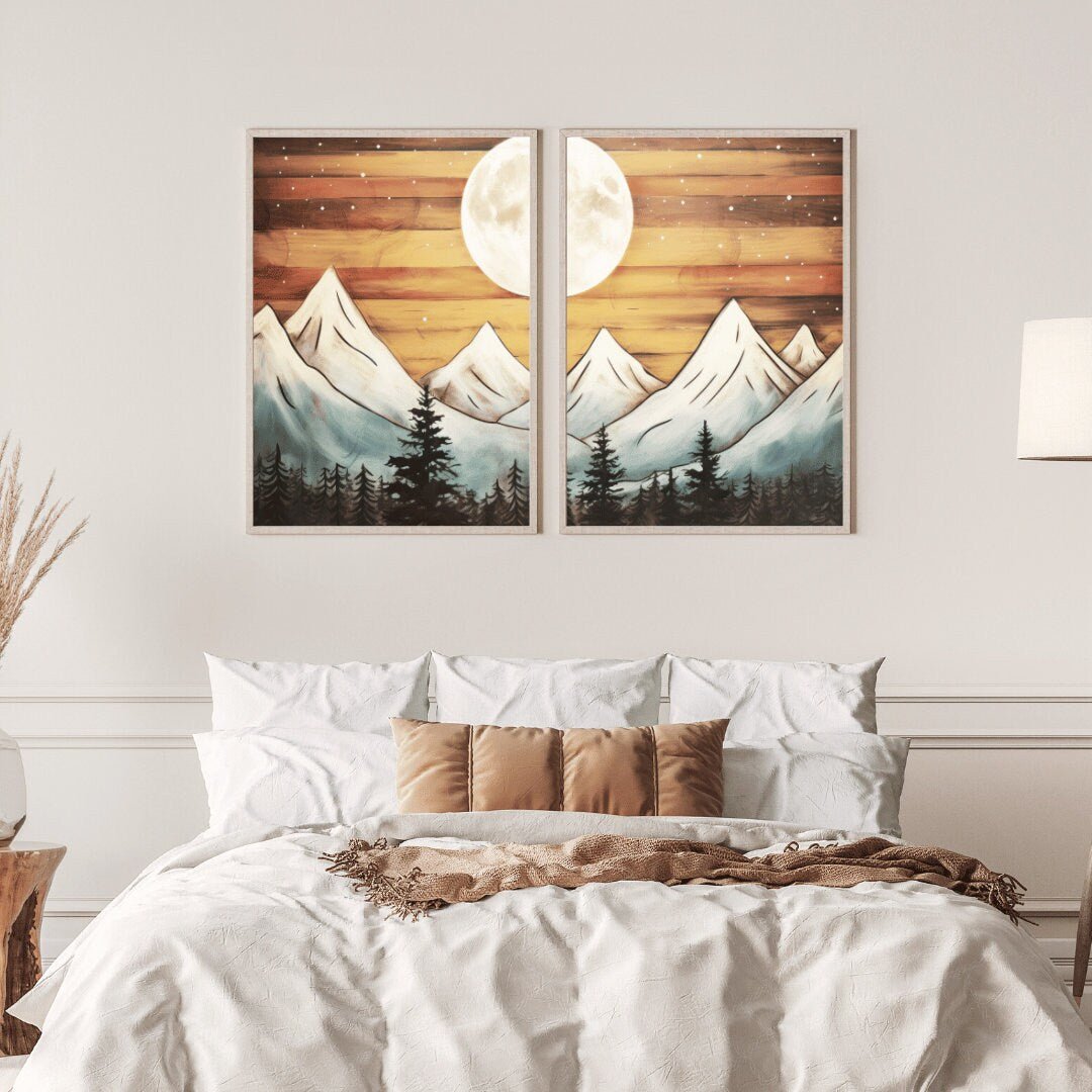 Mountain Landscape Print, Boho Wall Art, Forest & Cabin Decor - WildfieldPrints