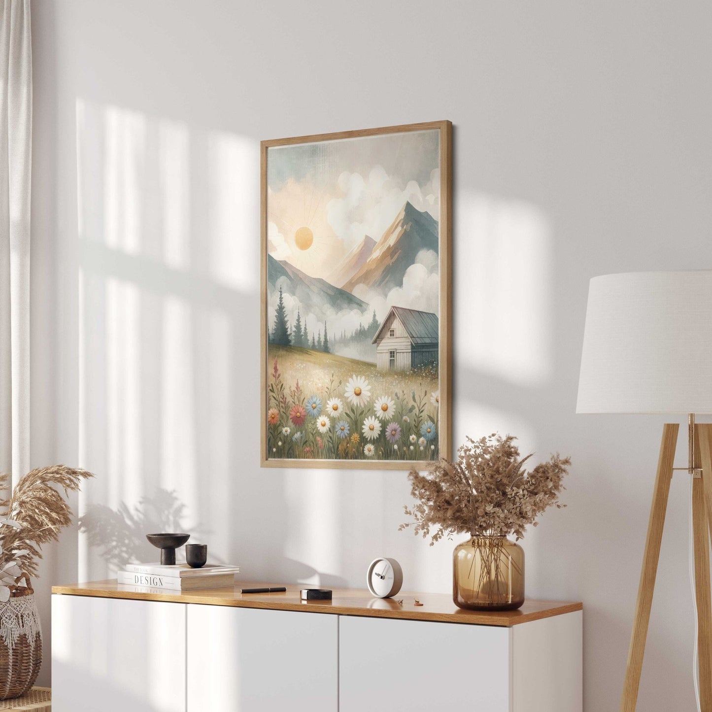 Mountain Landscape Wall Art, Whimsical Cabin Decor, Sunset Print - WildfieldPrints