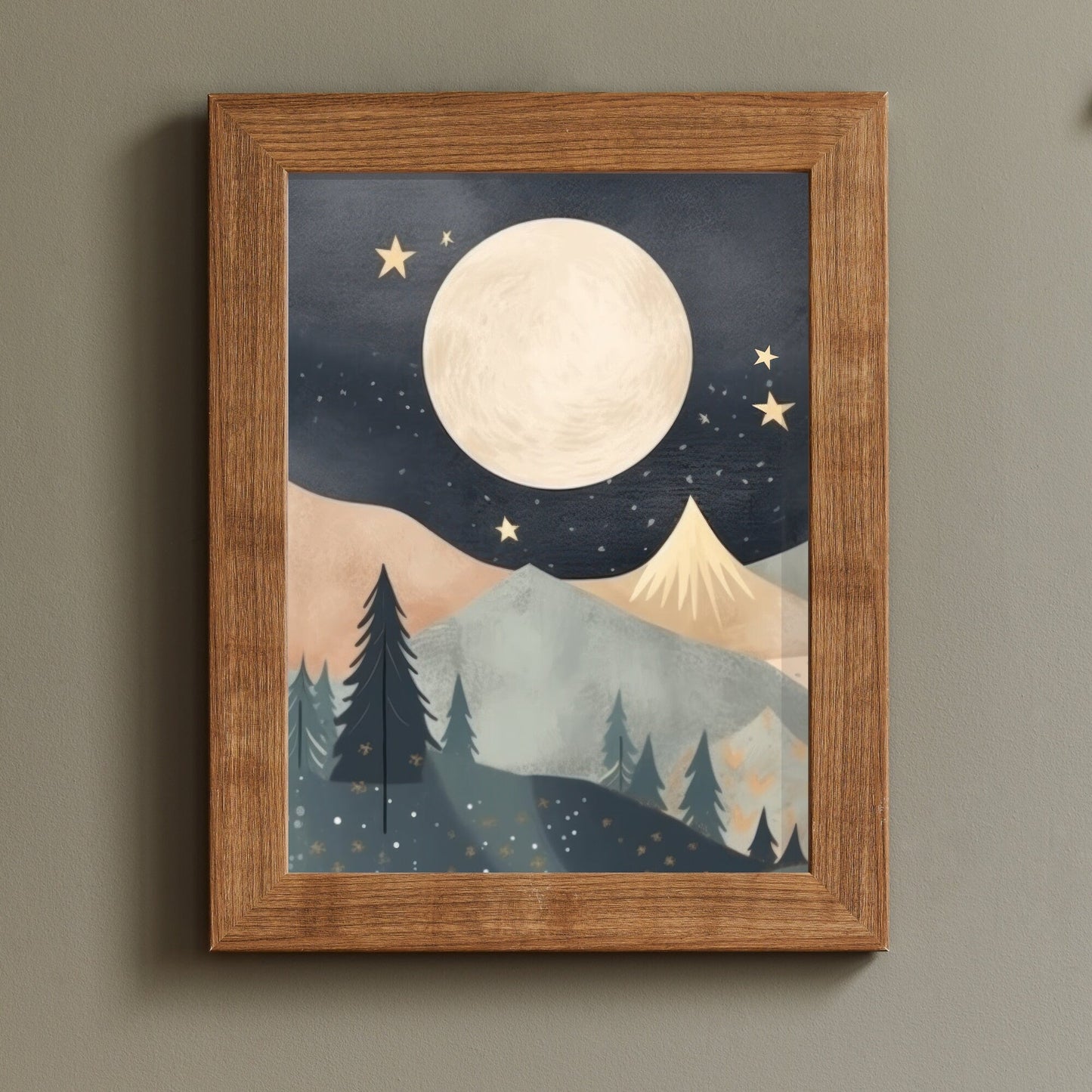 Mountain Nursery Decor, Moon & Stars Kids Room Wall Art, Forest Nature Prints - WildfieldPrints
