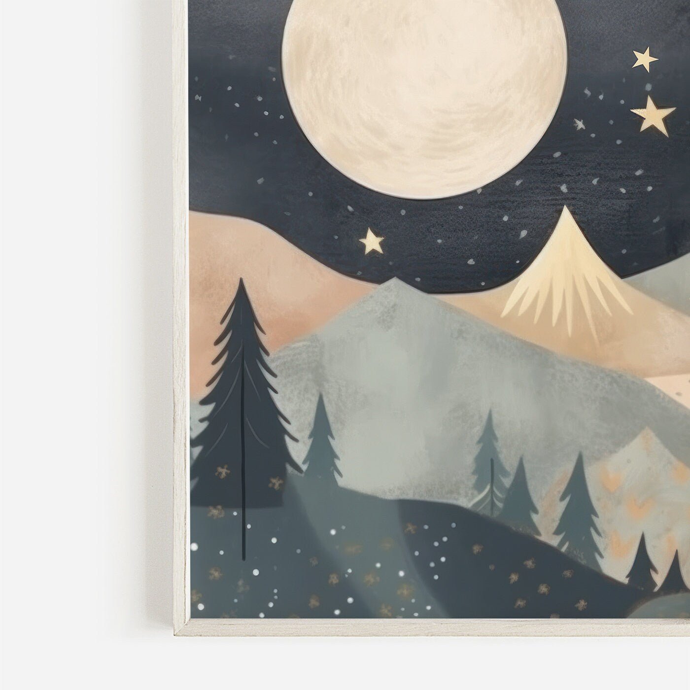 Mountain Nursery Decor, Moon & Stars Kids Room Wall Art, Forest Nature Prints - WildfieldPrints