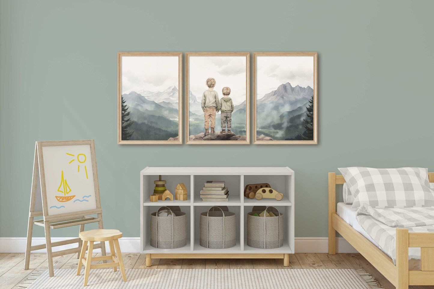 Mountain Siblings Art, Vintage Nature Decor, Triptych for Nursery - WildfieldPrints