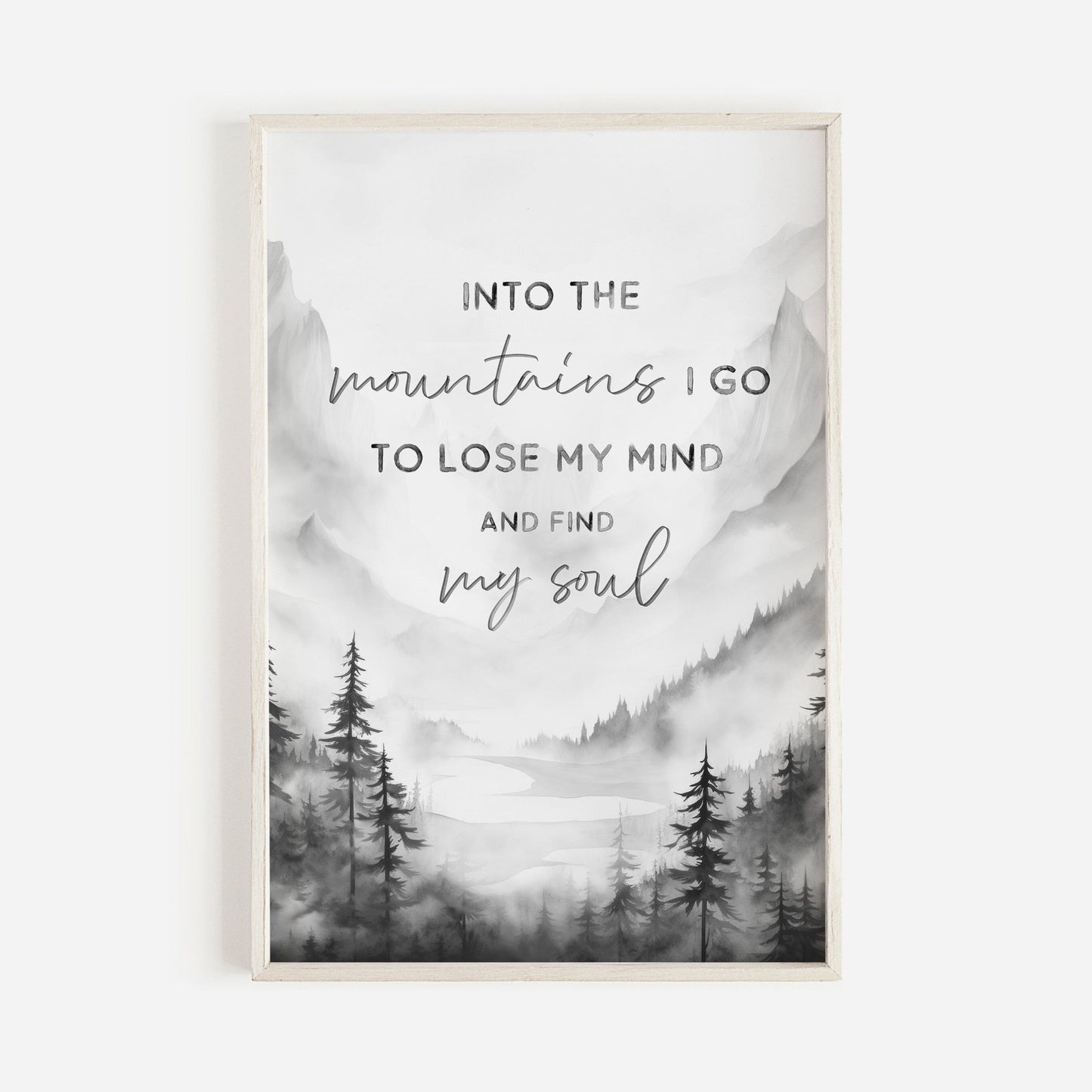 Mountain Wall Art, Adventure & Hiking Quote Decor, Into the Mountains I Go - WildfieldPrints