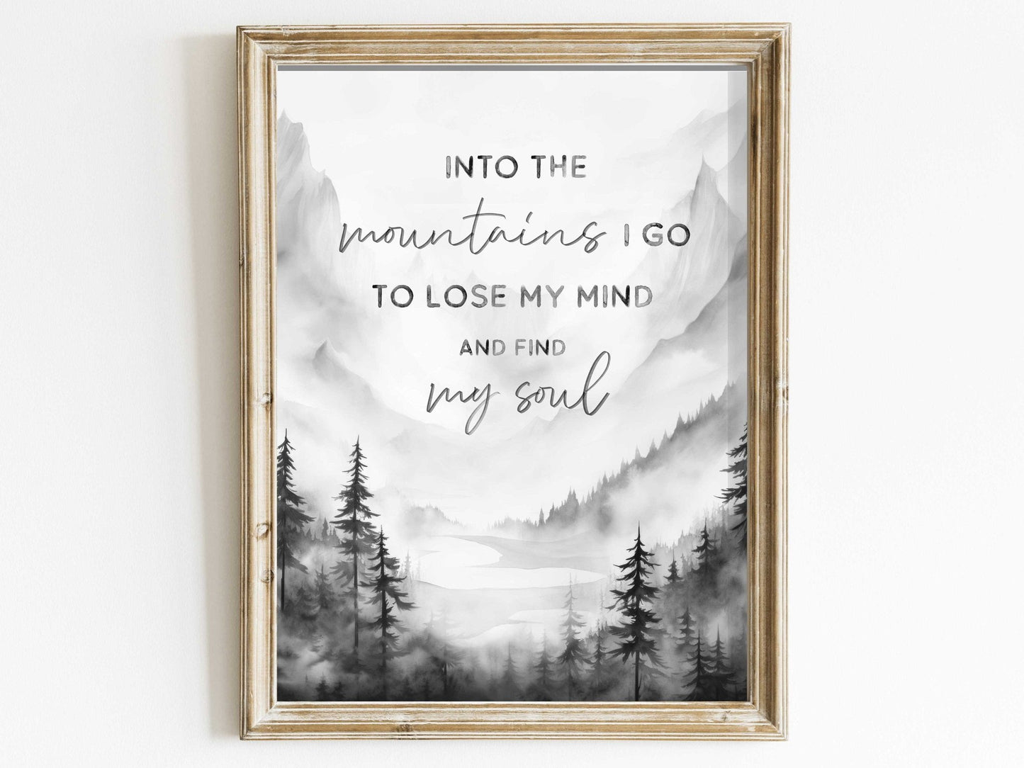 Mountain Wall Art, Adventure & Hiking Quote Decor, Into the Mountains I Go - WildfieldPrints