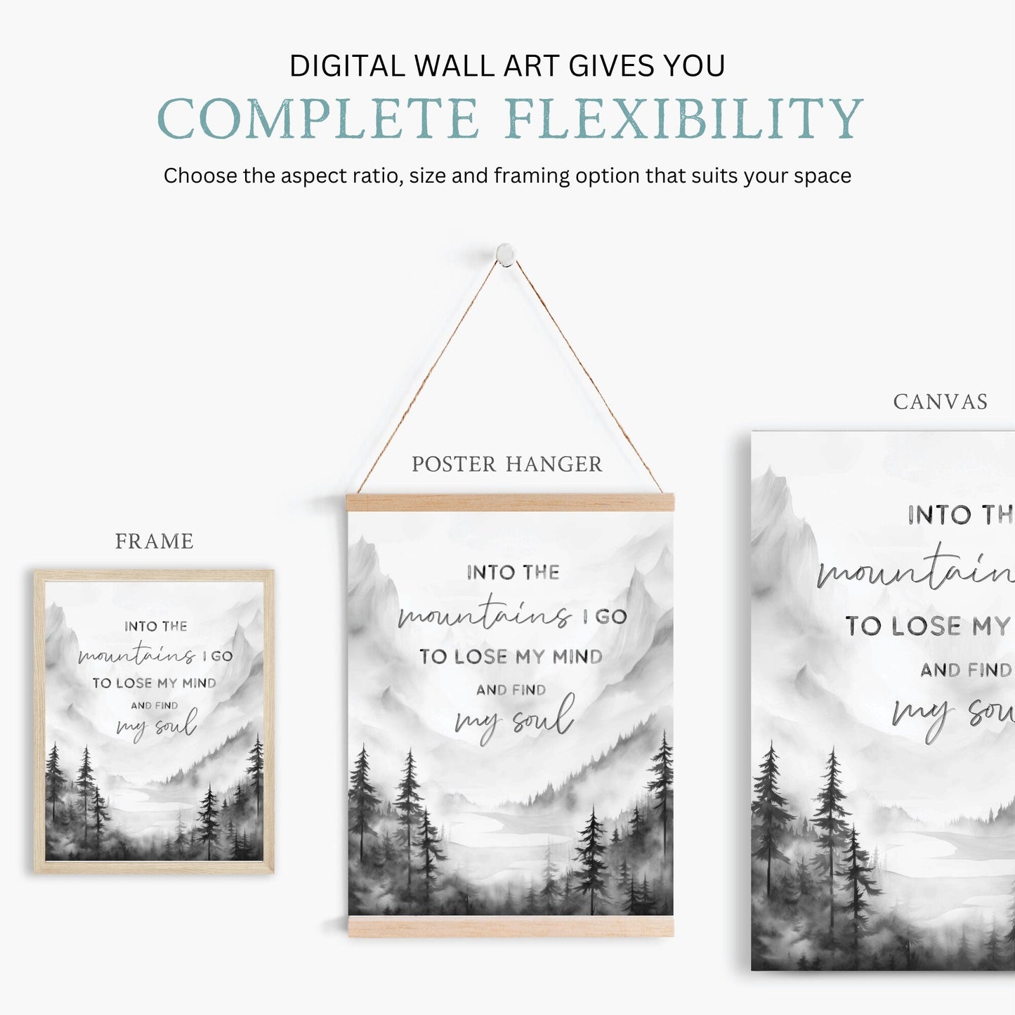 Mountain Wall Art, Adventure & Hiking Quote Decor, Into the Mountains I Go - WildfieldPrints