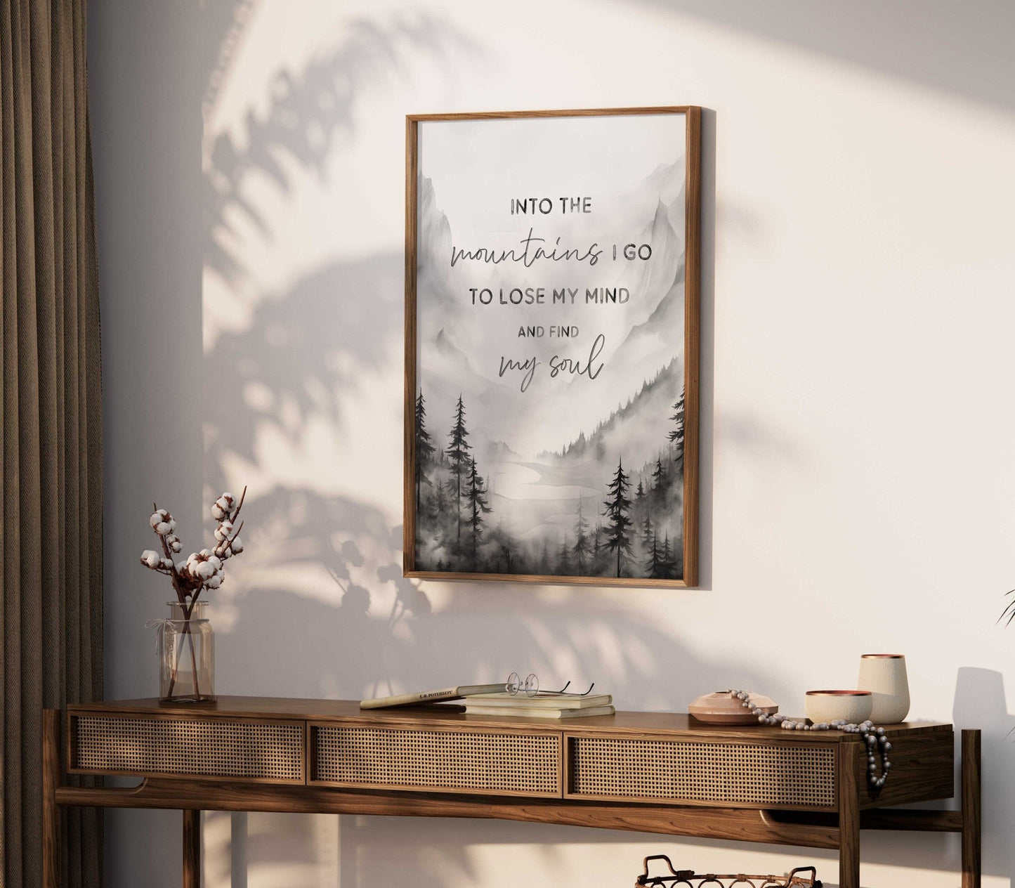 Mountain Wall Art, Adventure & Hiking Quote Decor, Into the Mountains I Go - WildfieldPrints