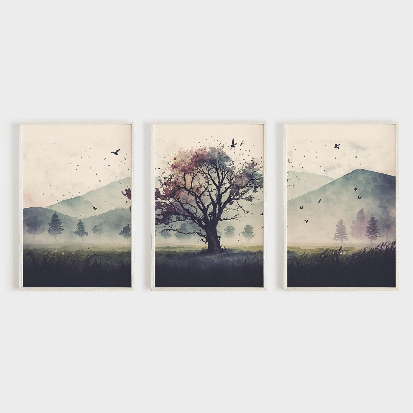 Mountain Wall Art, Oak Tree Print, Landscape Home Decor, Living Room Decor - WildfieldPrints