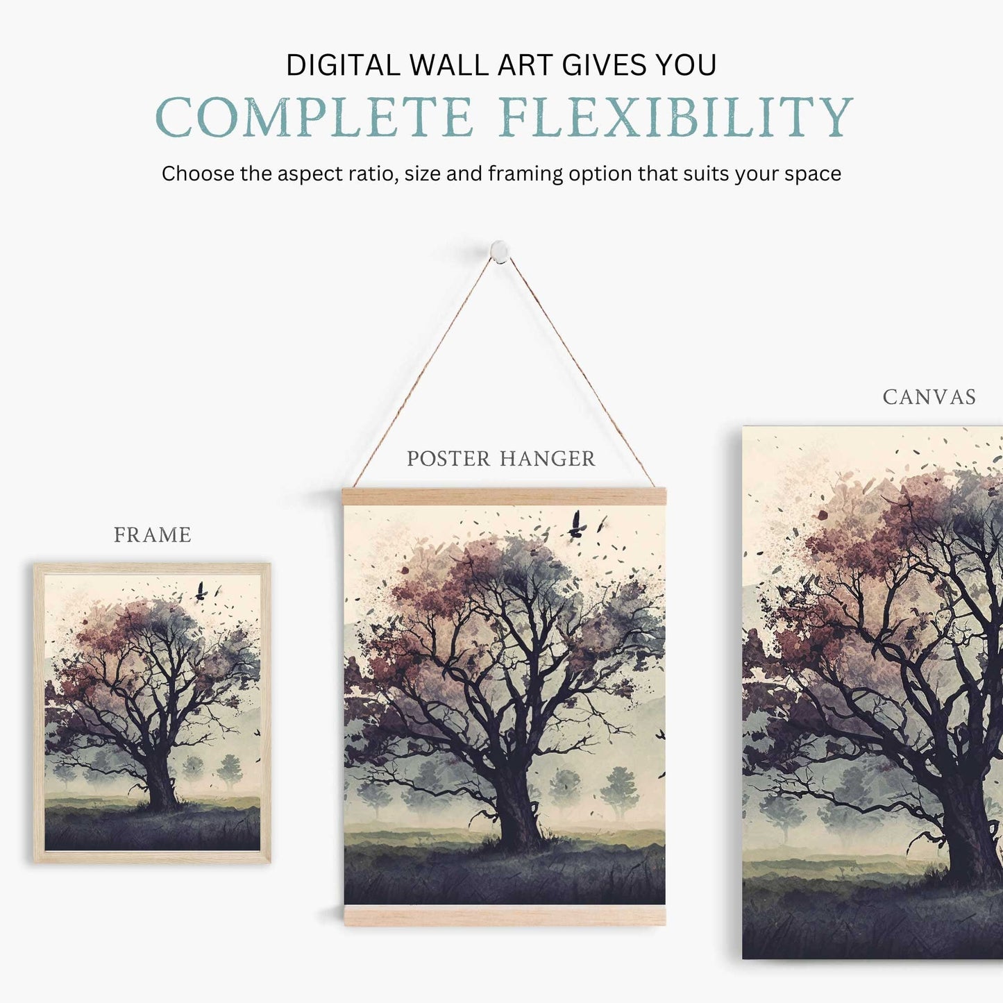 Mountain Wall Art, Oak Tree Print, Landscape Home Decor, Living Room Decor - WildfieldPrints