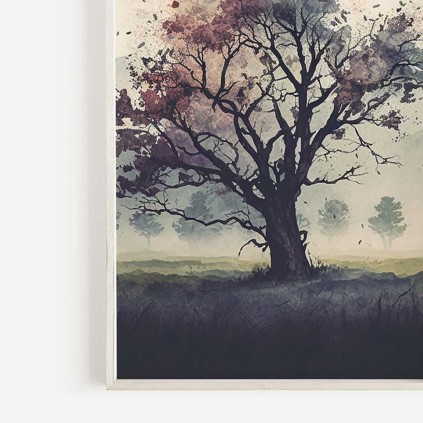 Mountain Wall Art, Oak Tree Print, Landscape Home Decor, Living Room Decor - WildfieldPrints